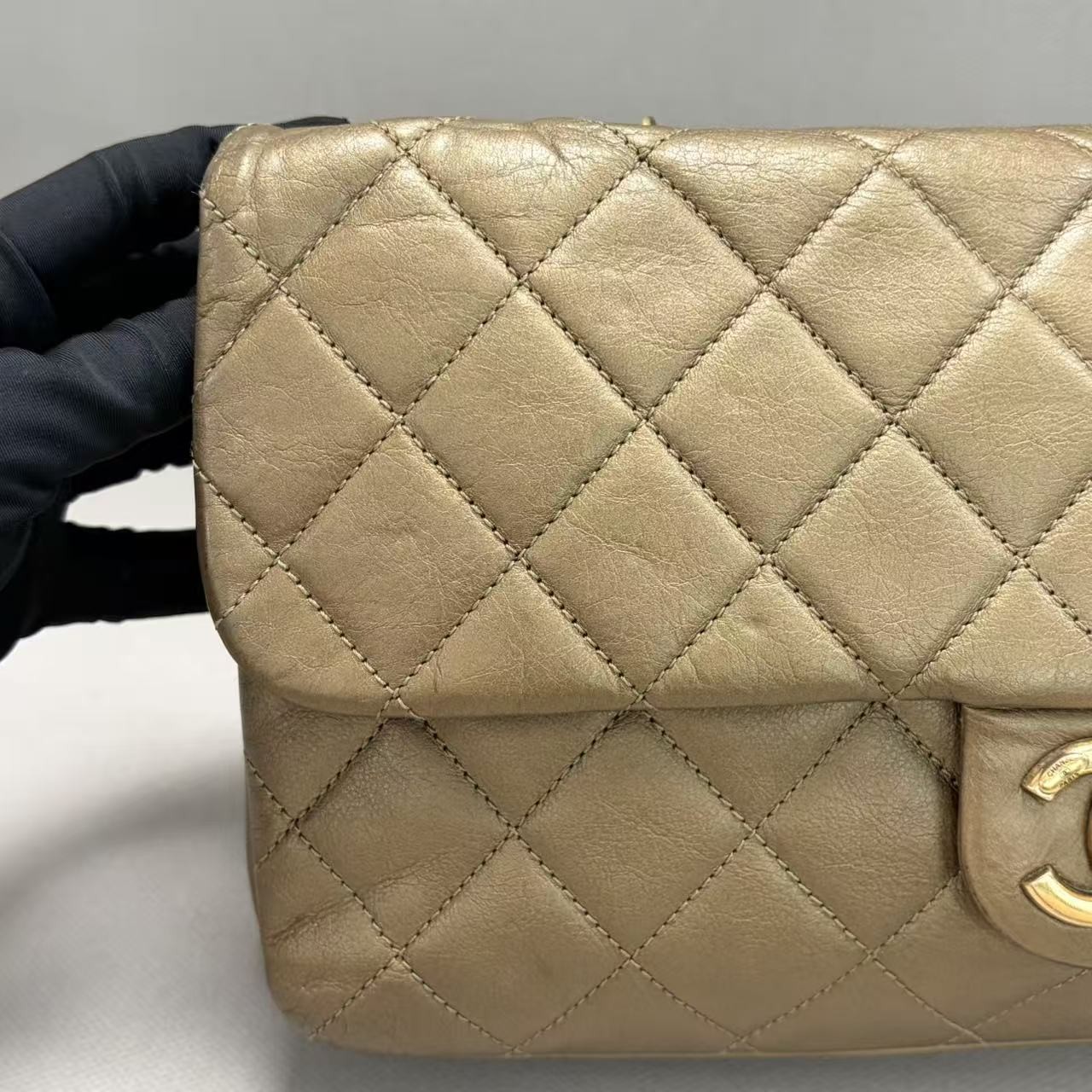 Chanel Jumbo Flap Shoulder Bag Bronze Metallic Lambskin Gold‑Tone Hardware Auth