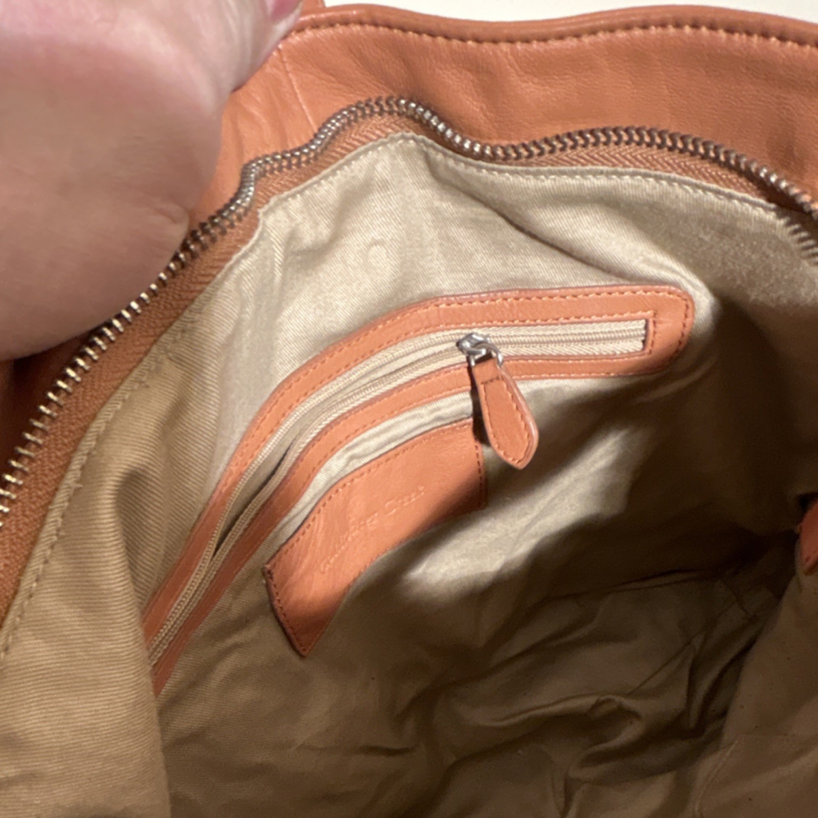 Coldwater Creek Tan Shoulder Bag Silver Hardware Zip Magnetic Zipper Button