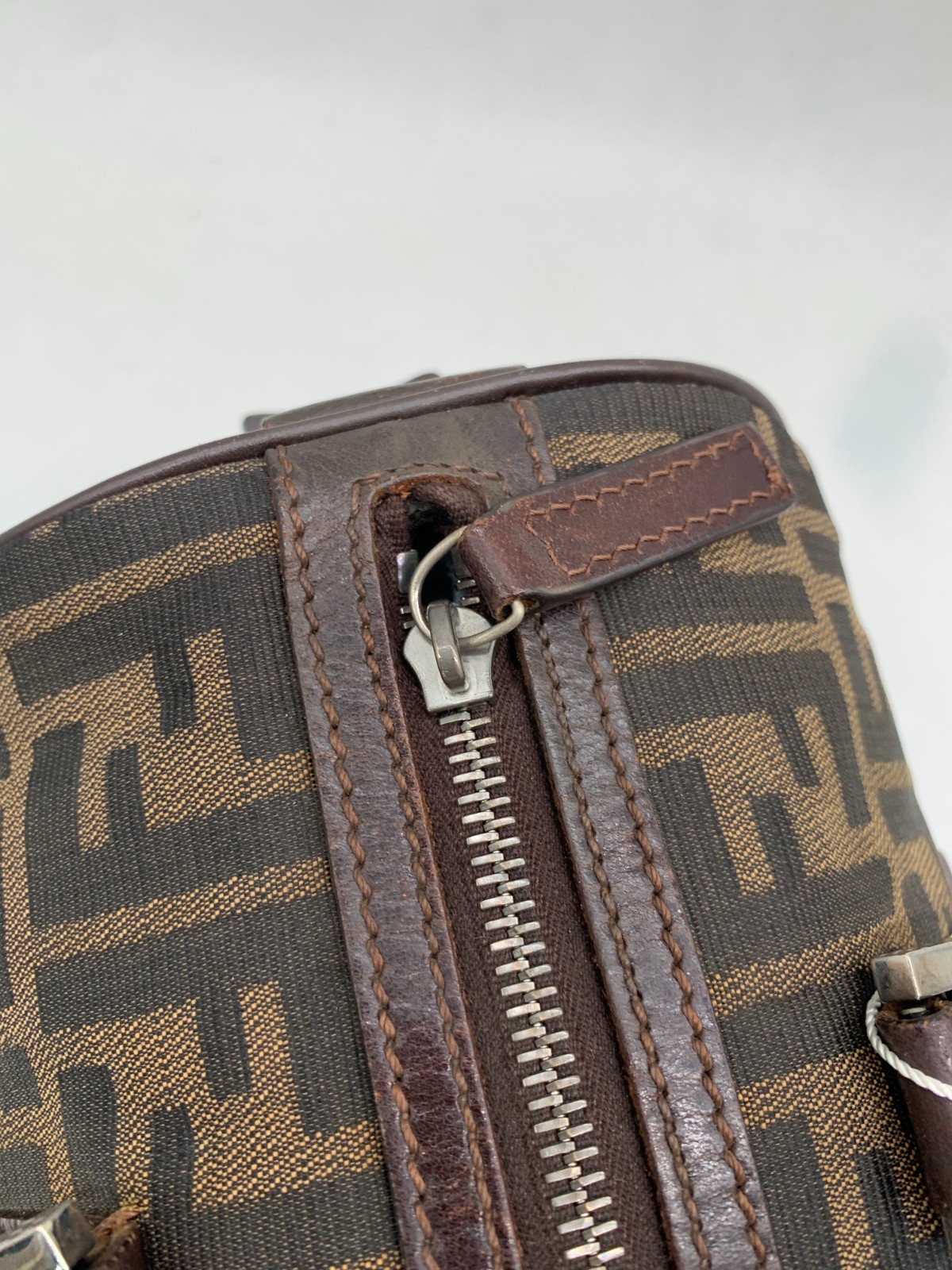 Authentic Fendi FF Zucca Canvas Boston Hand Bag/WJ04228444/8444/Repaired