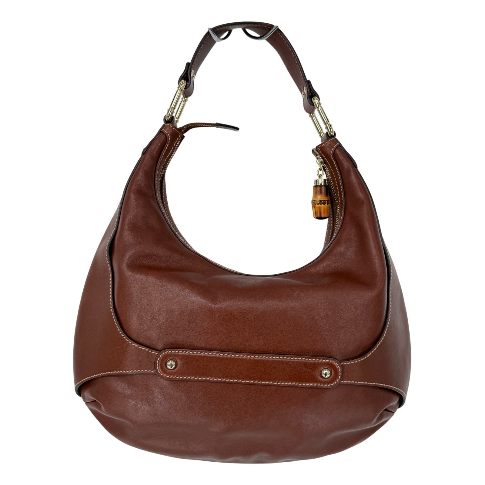 GUCCI Brown Leather Bamboo Amalfi Hobo Shoulder Bag