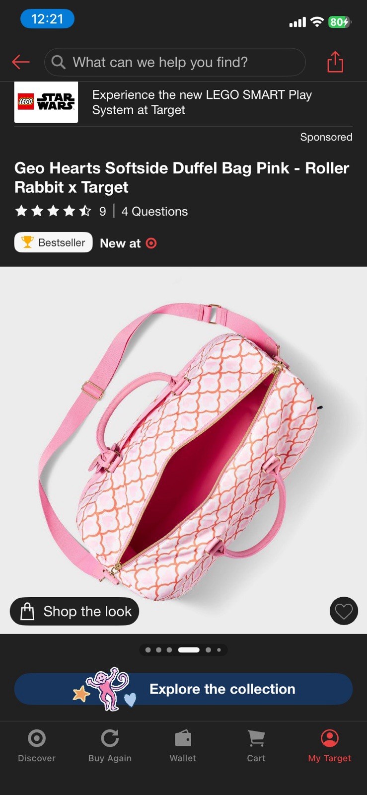 Roller Rabbit x Target Geo Hearts Softside Double Strap Duffel Bag Pink NWT