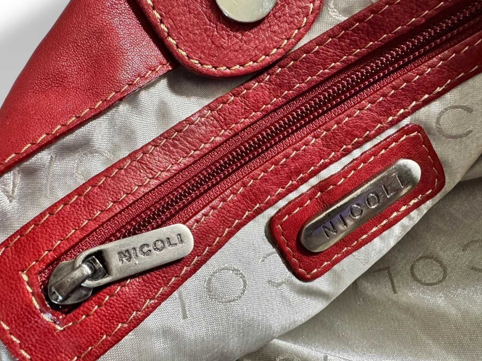 Nicoli Red Leather Shoulder Bag Adjustable Strap Soft Stitch Detail