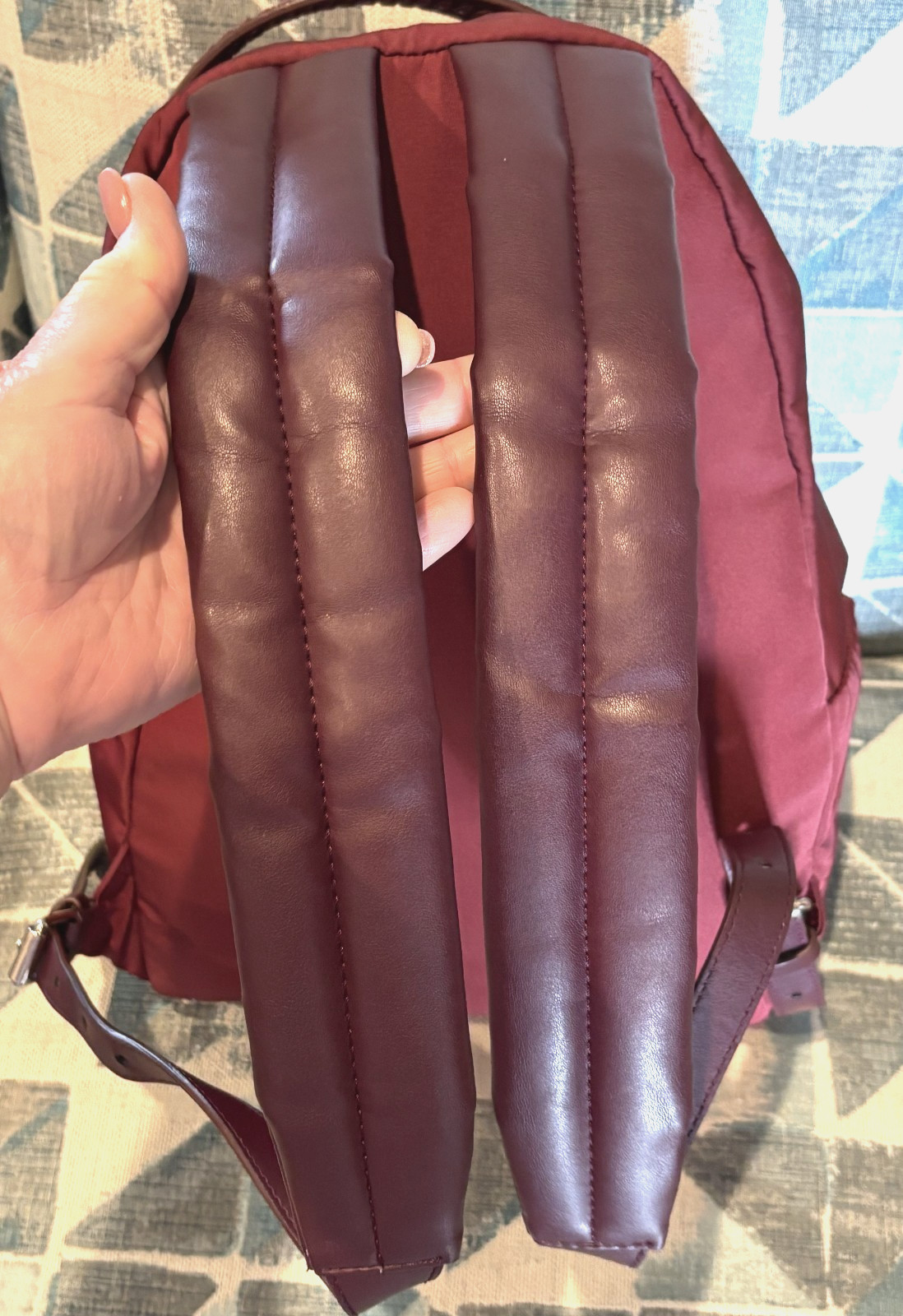 STELLA MCCARTNEY Falabella Backpack Burgundy Nylon Chain Trim Designer Bag