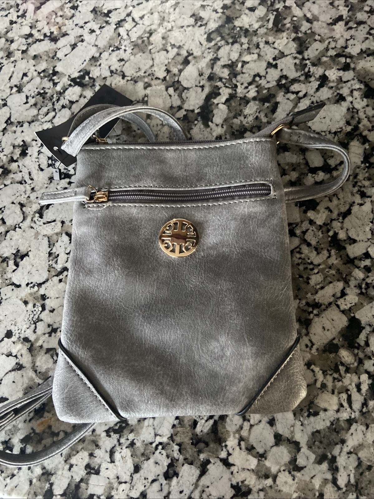 Women’s Faux Leather Crossbody Medallion Gray Purse