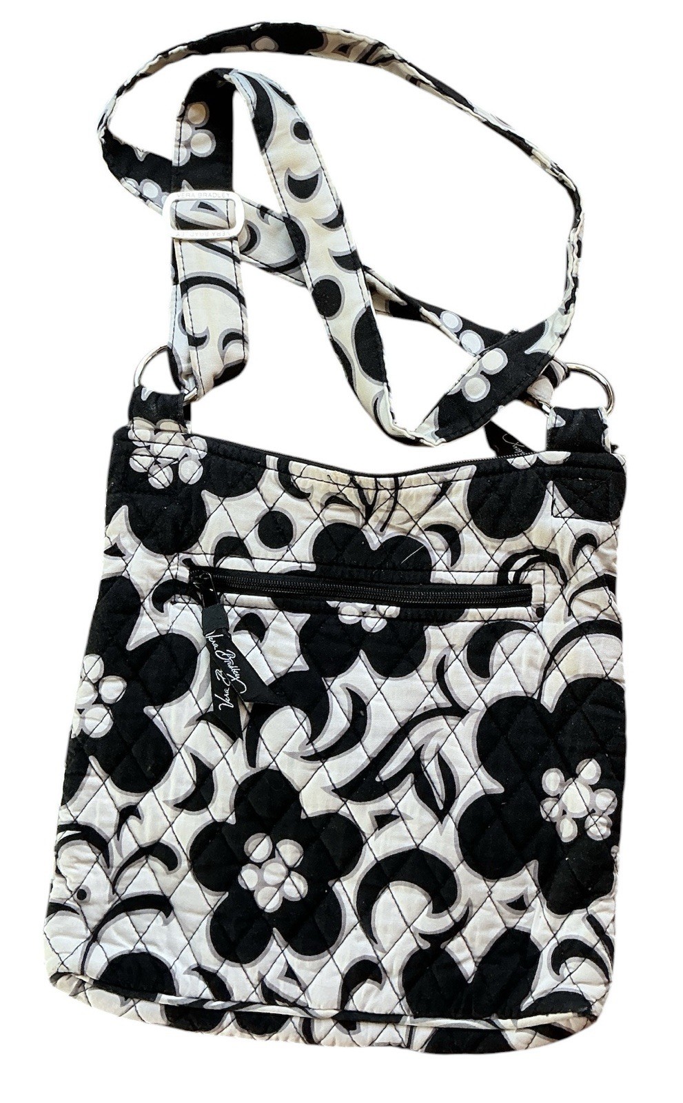 Vera Bradley black white floral crossbody bag zipper lined lightweight women