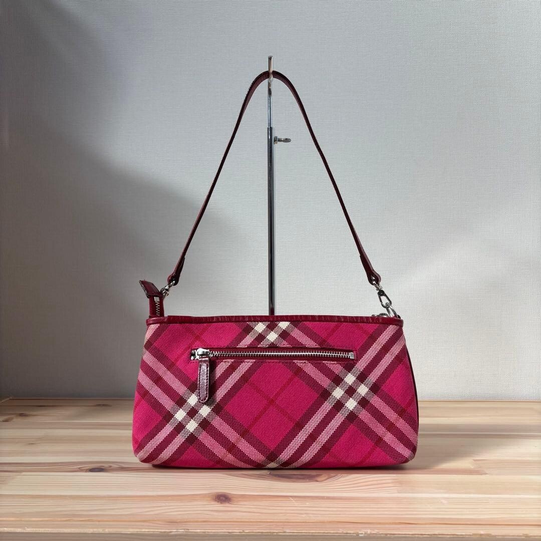 BURBERRY Blue Label Pink Nova Check Canvas Pouch Bag Handbag Auth