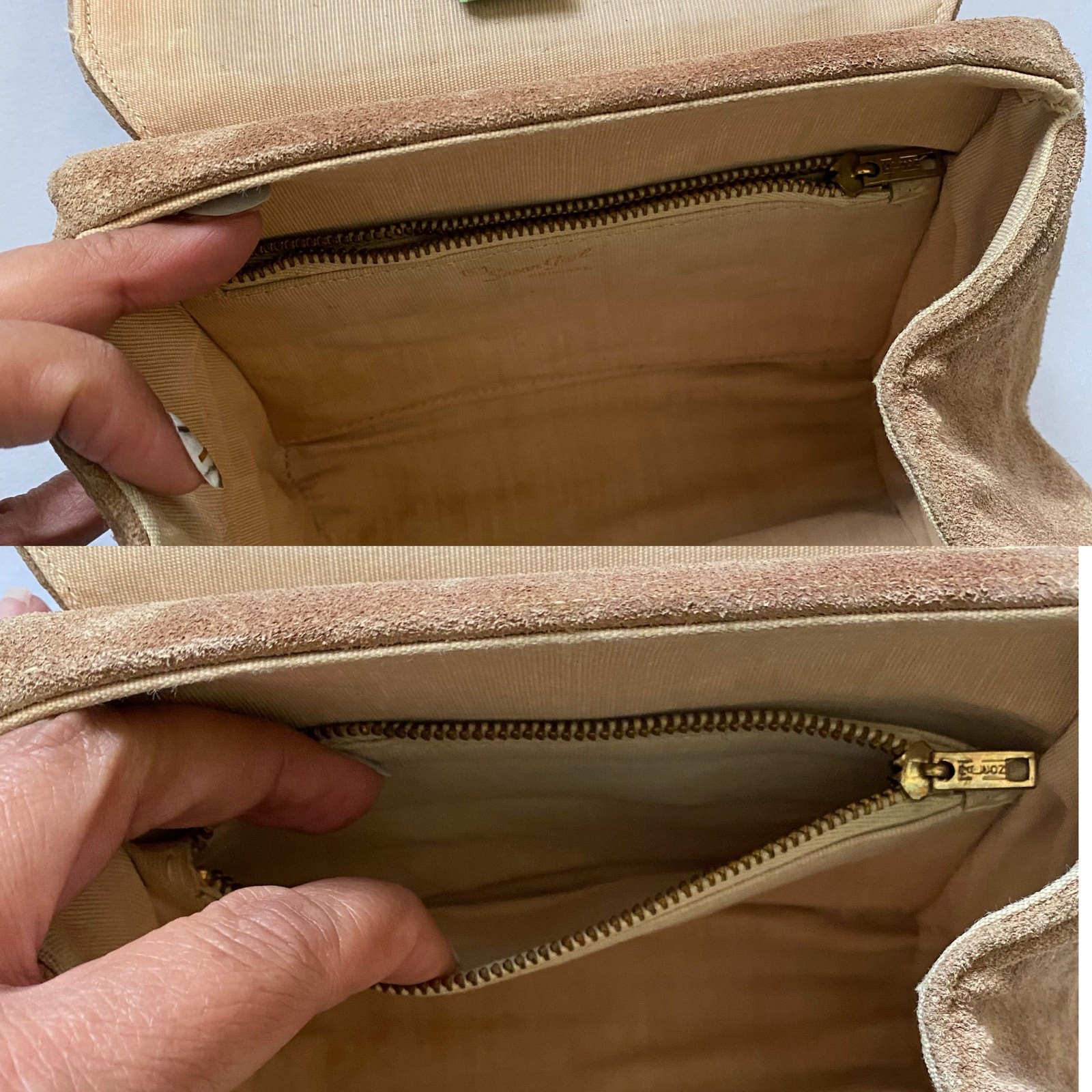 Vintage Susan Gail Suede Mini Shoulder Bag Camel Chain Strap 70s Crossbody Purse