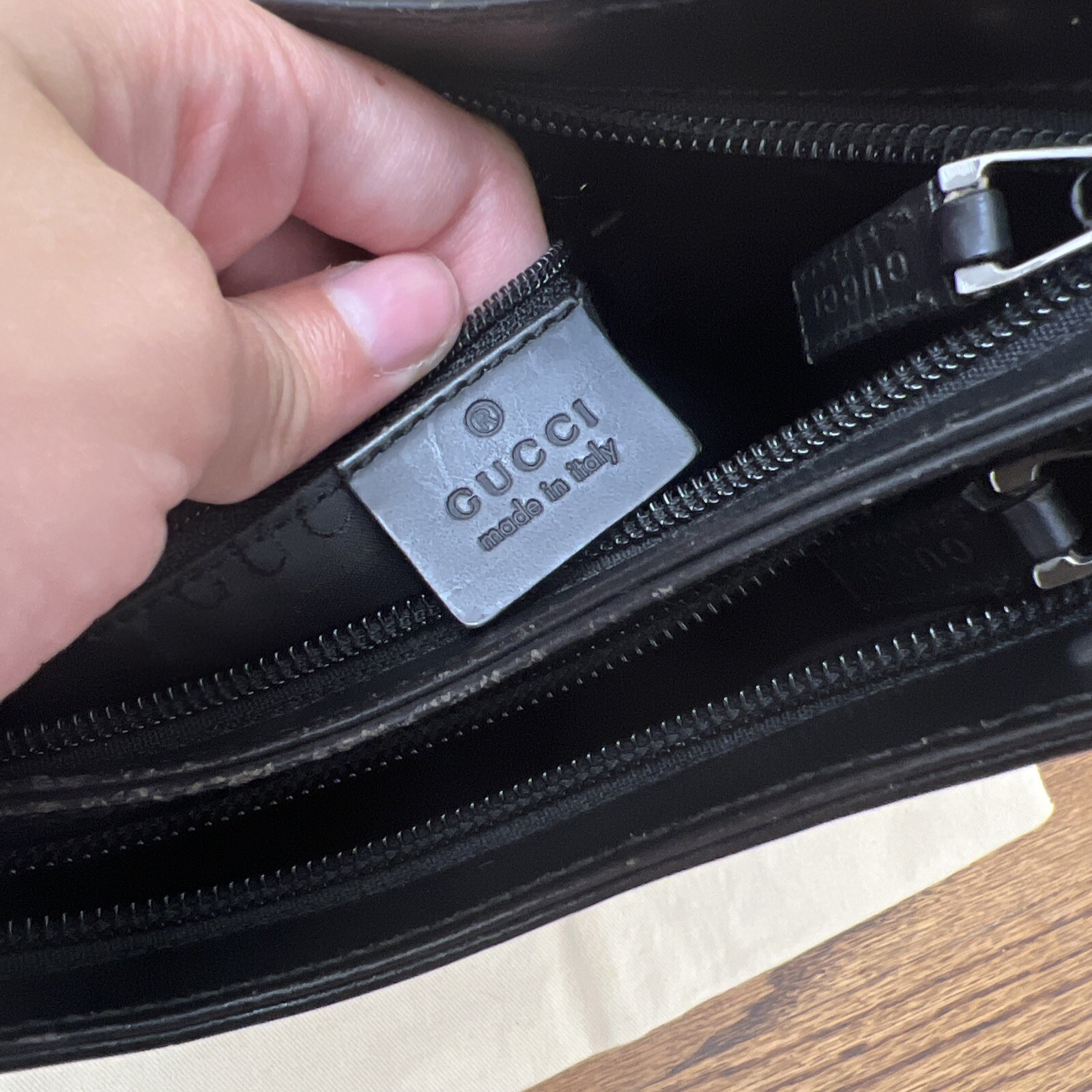 Gucci Handbag Shoulder Bag Leather Black Simple Design Italy See Photo