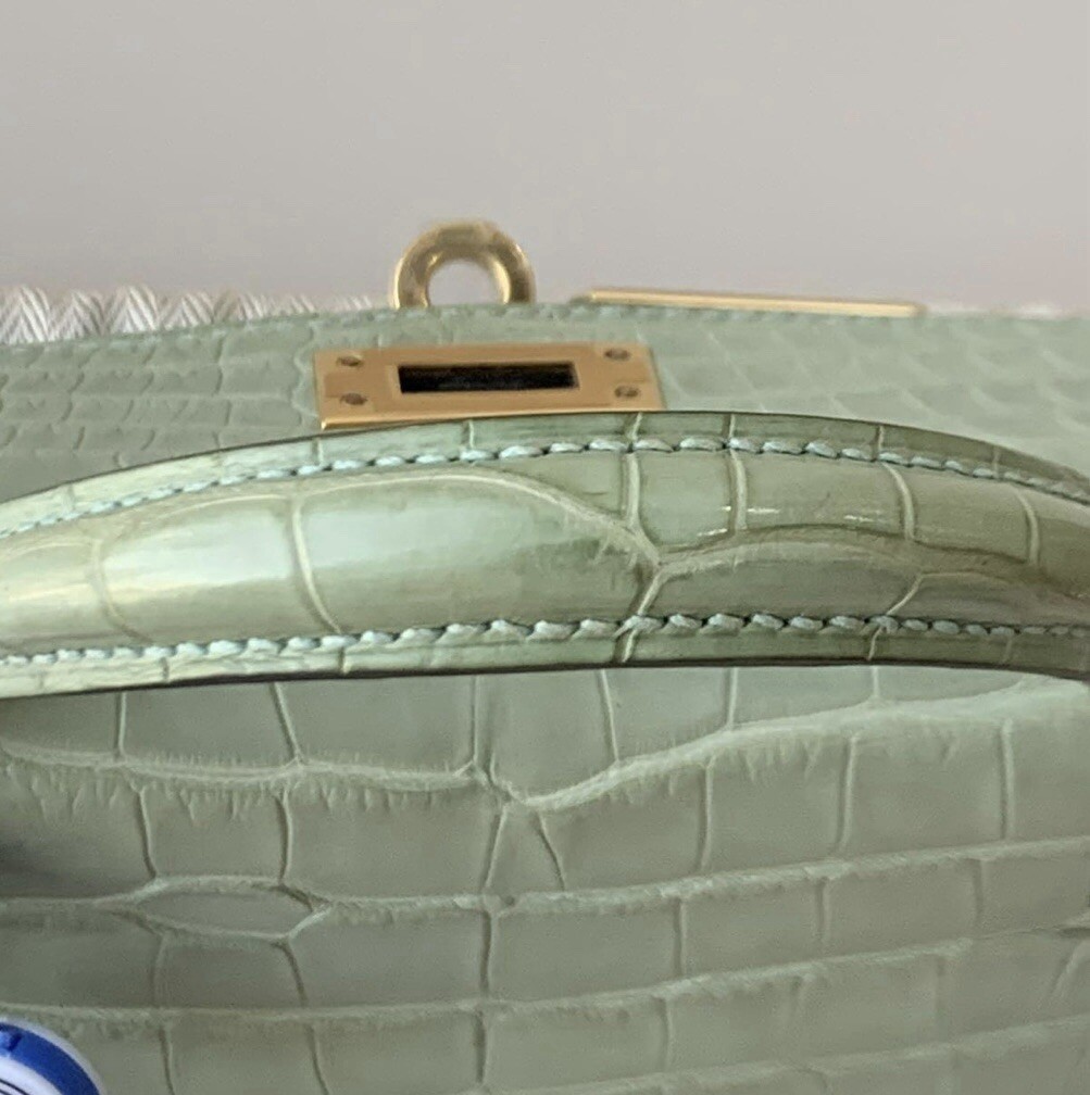 Hermes mini kelly II 20 Vert D’eau matte alligator With GHW Bag