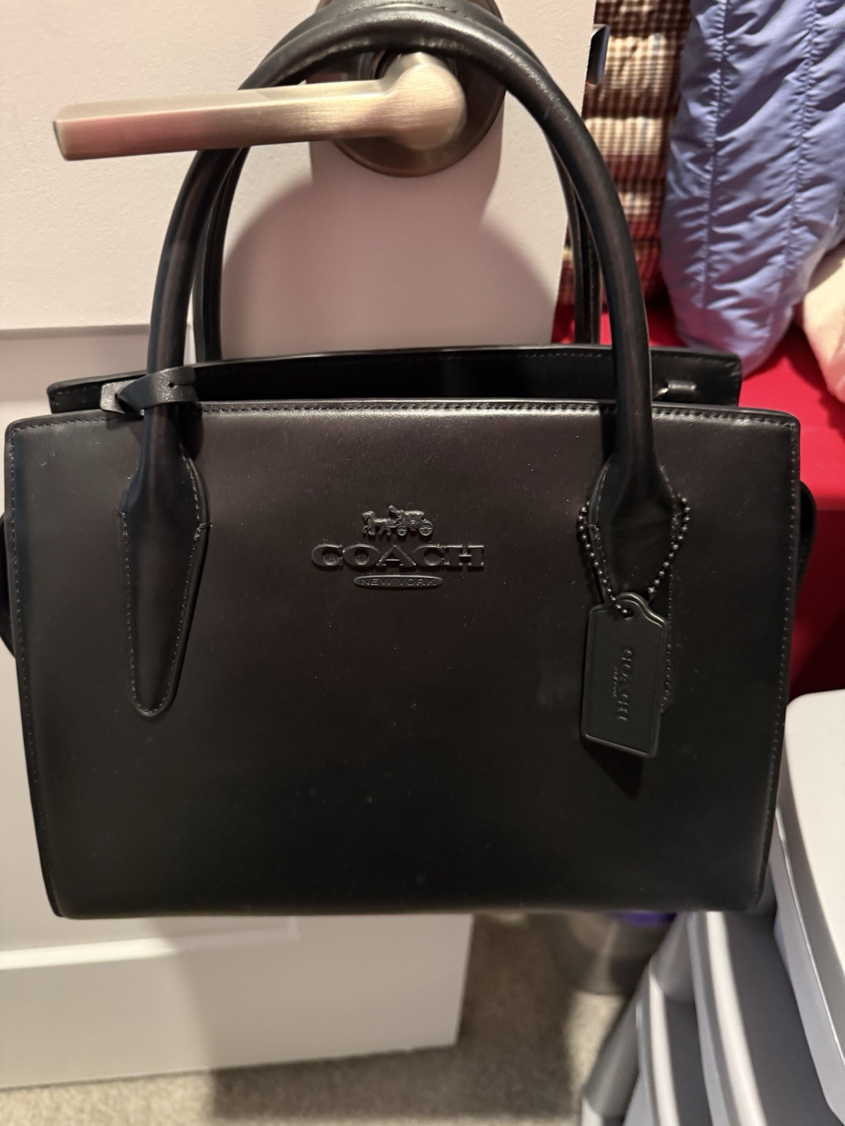 Coach Women’s Black Satchel Top Handle Bag Logo Tag Brand Card