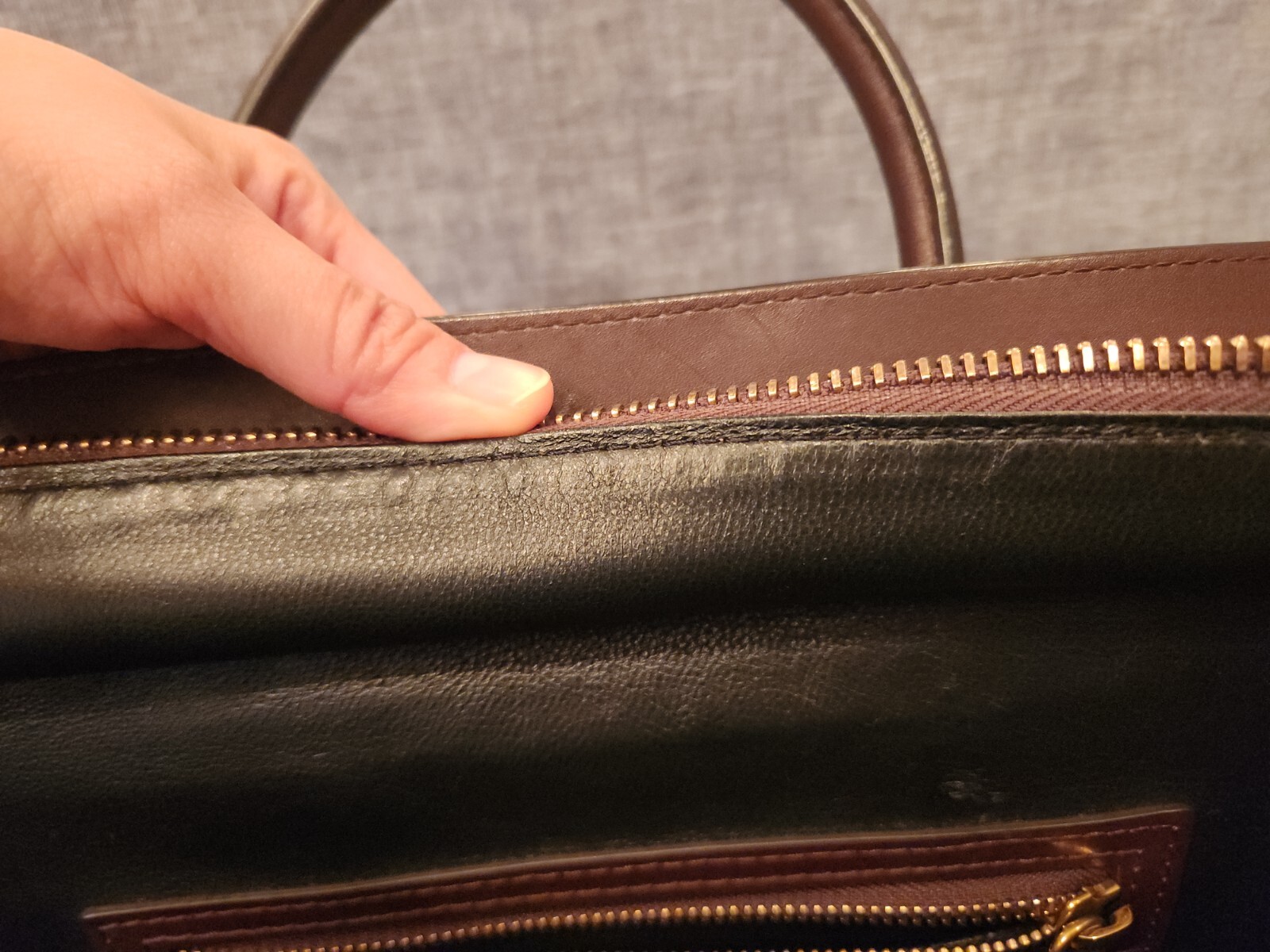 Celine Luggage Mini Shopper Handbag Forest Green Brown Drummed Calfskin Suede