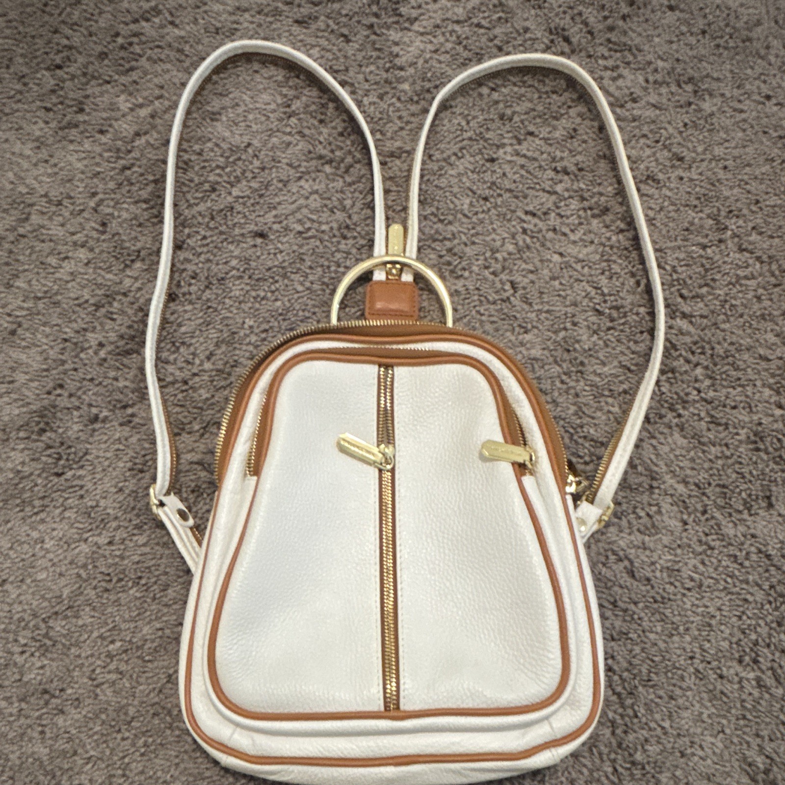 Valentina cream Pebbled Leather Convertible Backpack Sling Bag Made in Italy