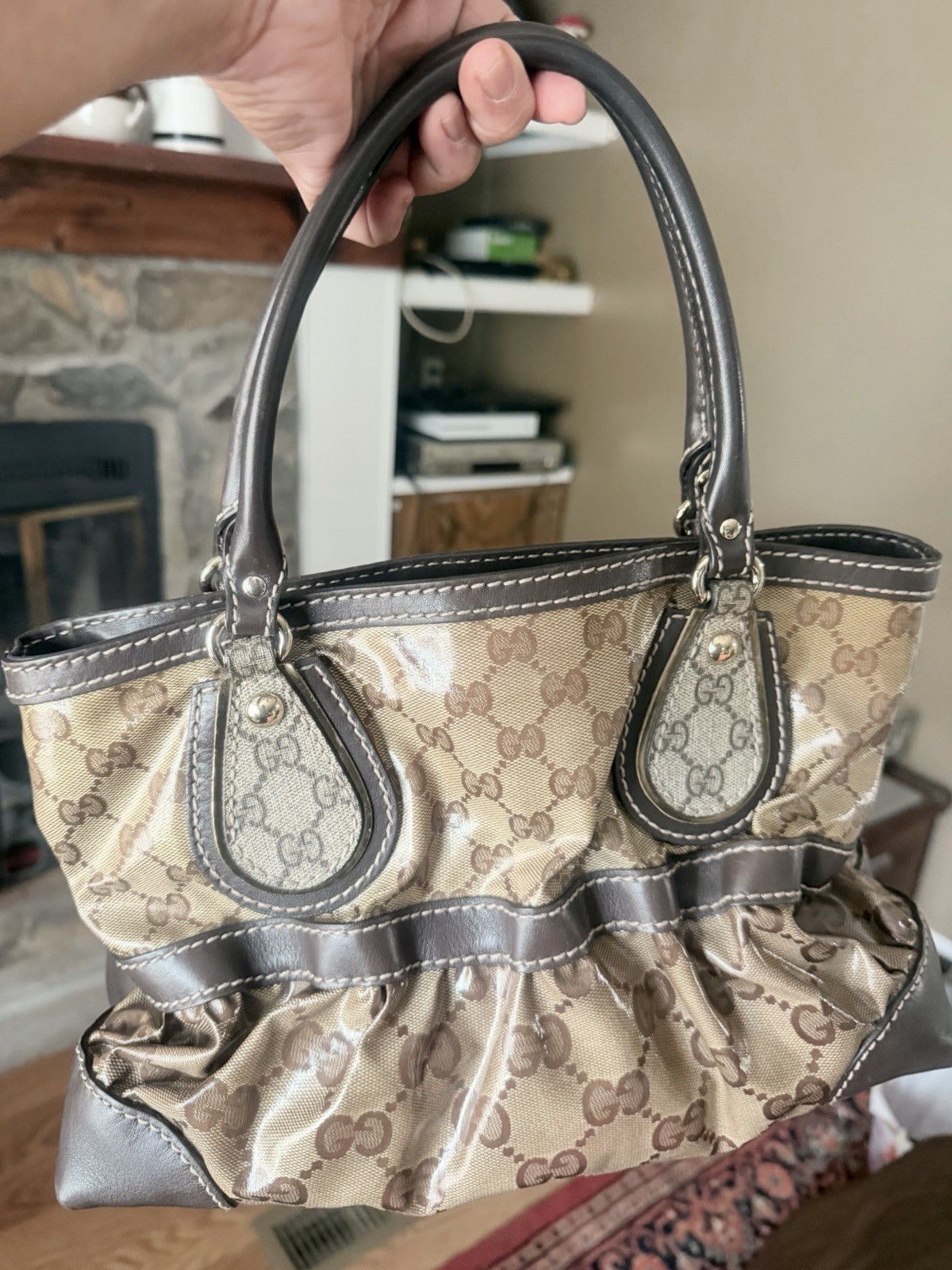 Authentic Gucci Crystal Joy Tote/Handbag Coated Canvass