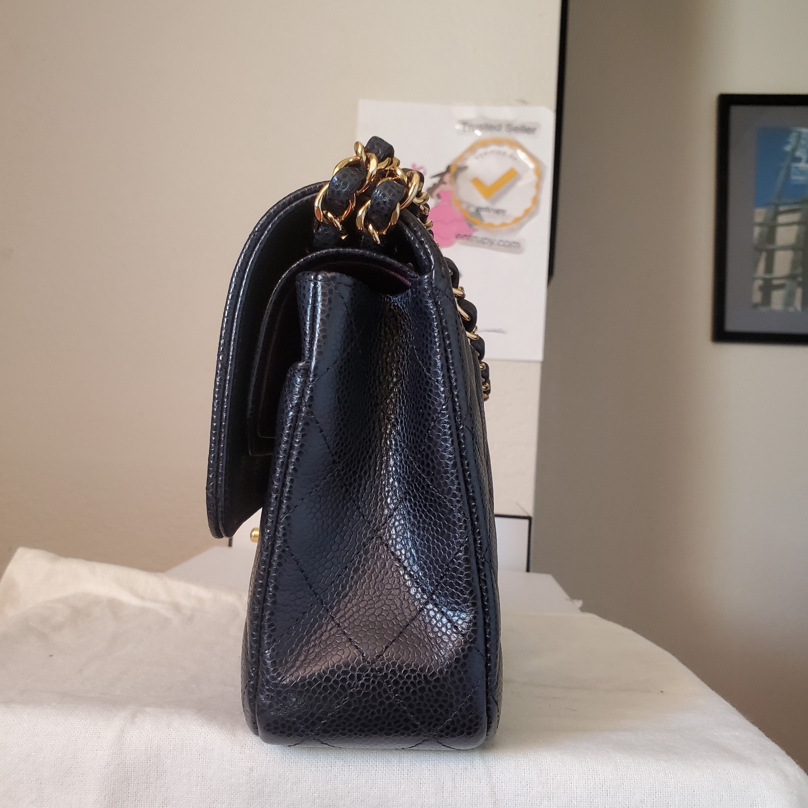 $11,700 CHANEL Classic Medium double Flap Bag black caviar gold hw