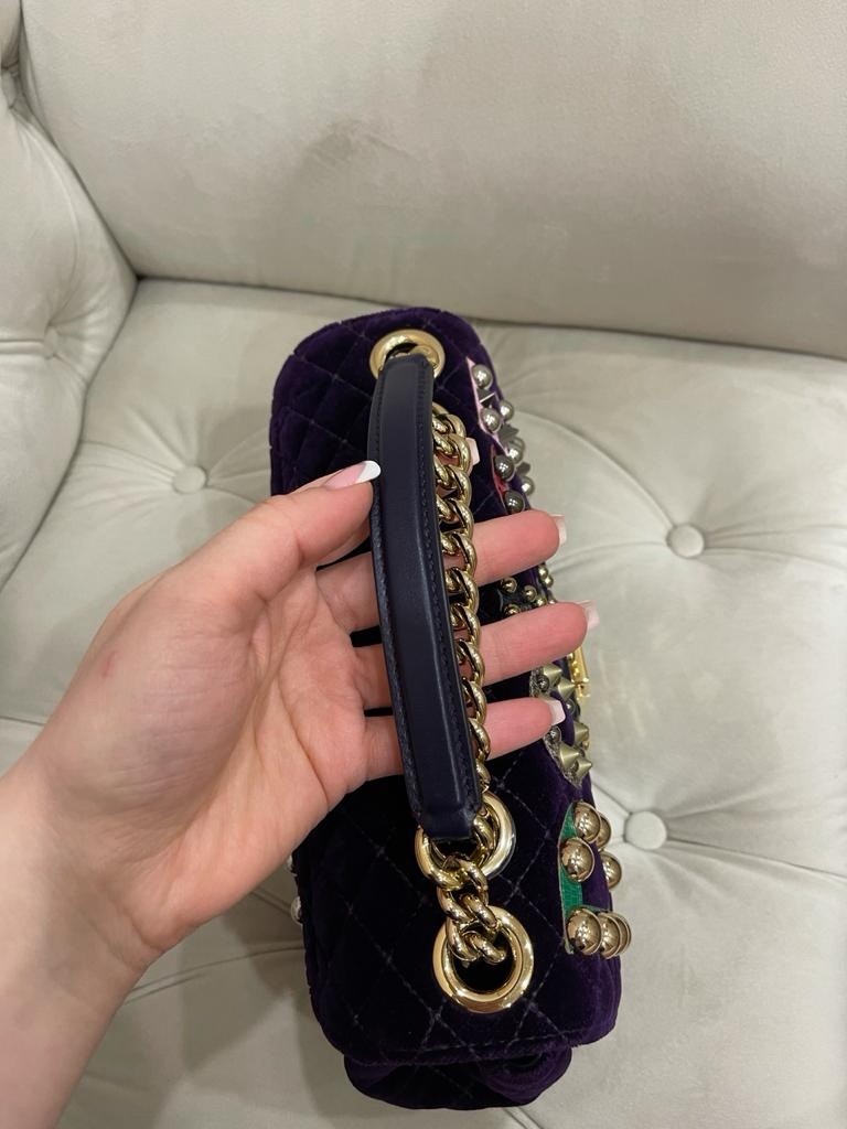 Dolce & Gabbana Purple Quilted Logo Studded Small Shoulder Bag Chain Gold HW