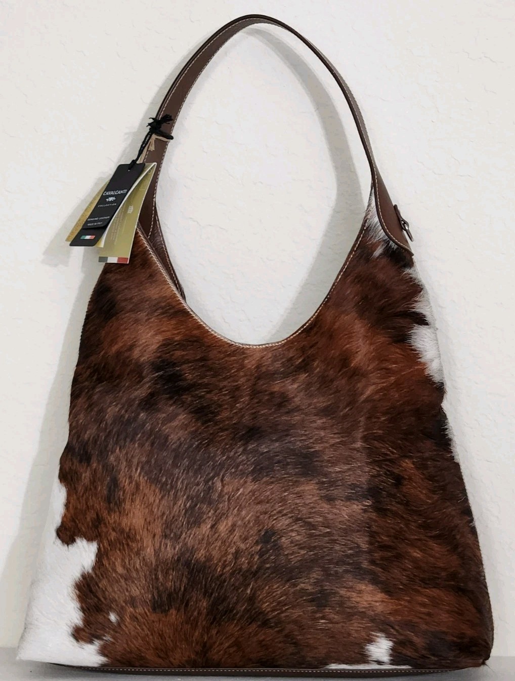 🌞CAVALCANTI ITALIAN DESIGNER HAIR CALF BROWN COWHIDE LEATHER LG HOBO BAG🌺NWT!