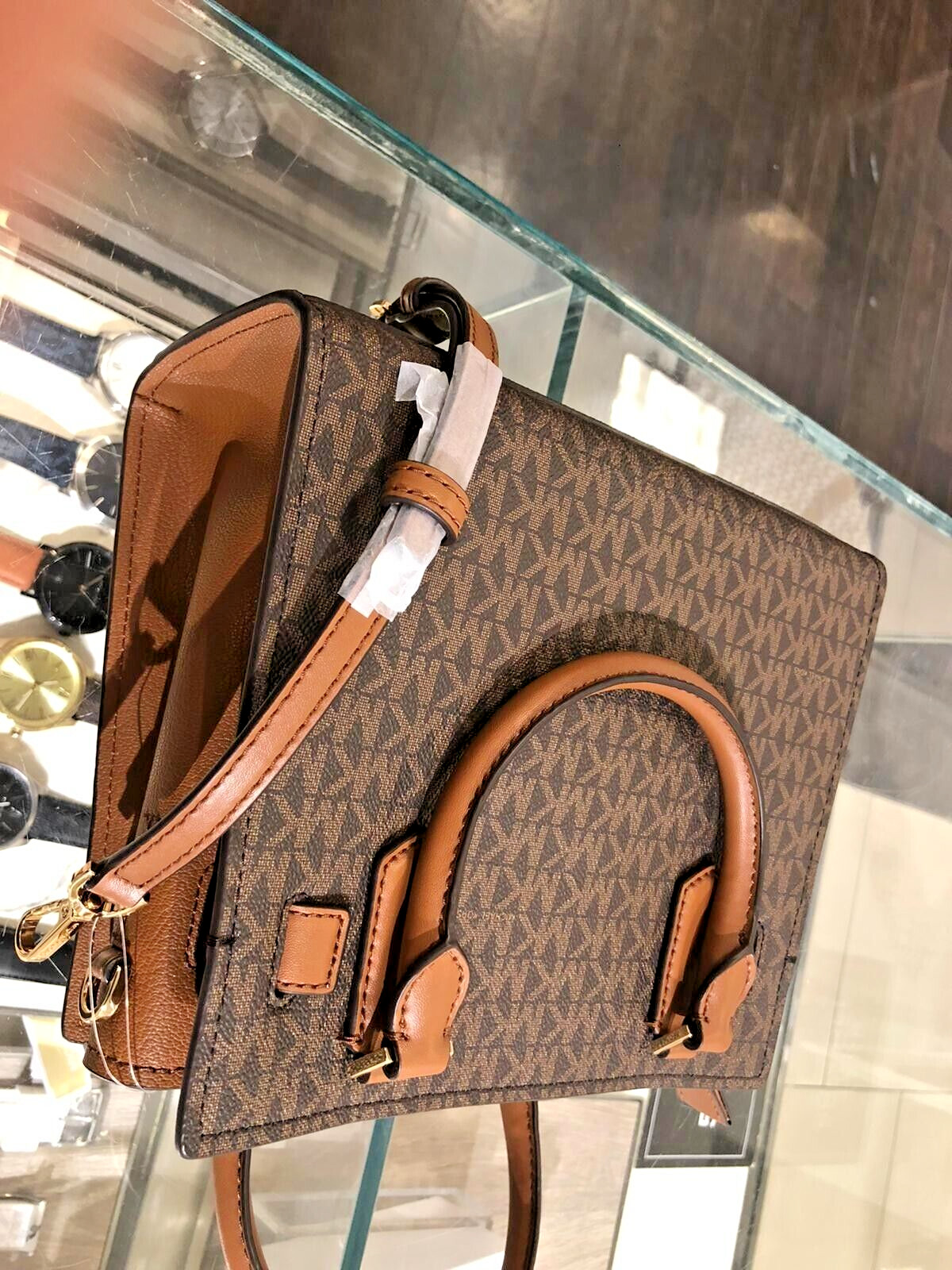 Michael Kors Hamilton Satchel Small Crossbody Messenger Leather Bag Brown Purse