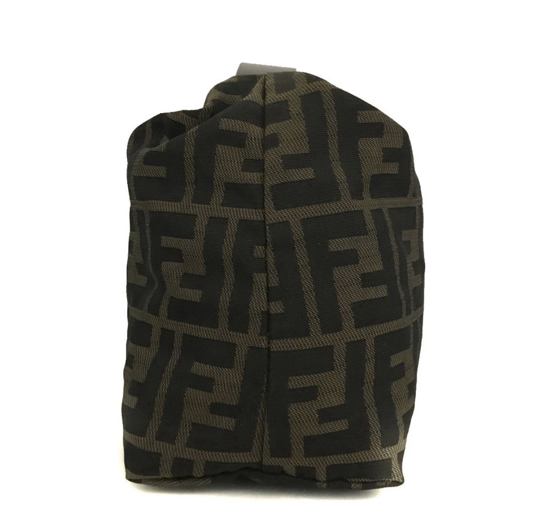 FENDI Zucca Canvas Pouch Hand Bag Khaki/6CF0934 Pouch Canvas Leather Brown