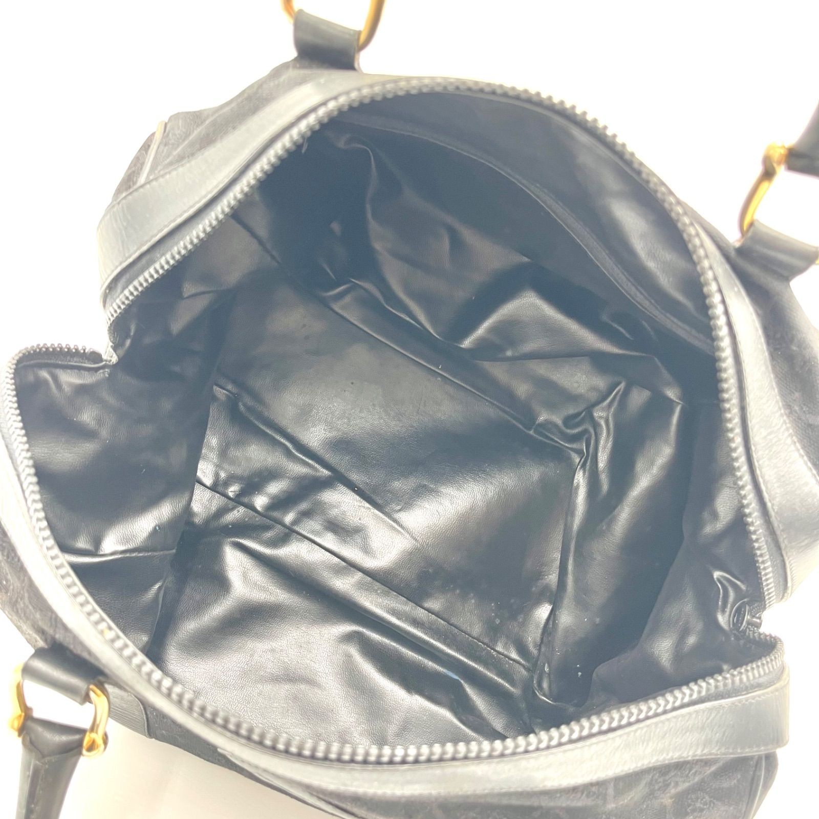 Auth Celine C Macadam Mini Boston Bag Canvas × Leather Handbag Black 2Y9274