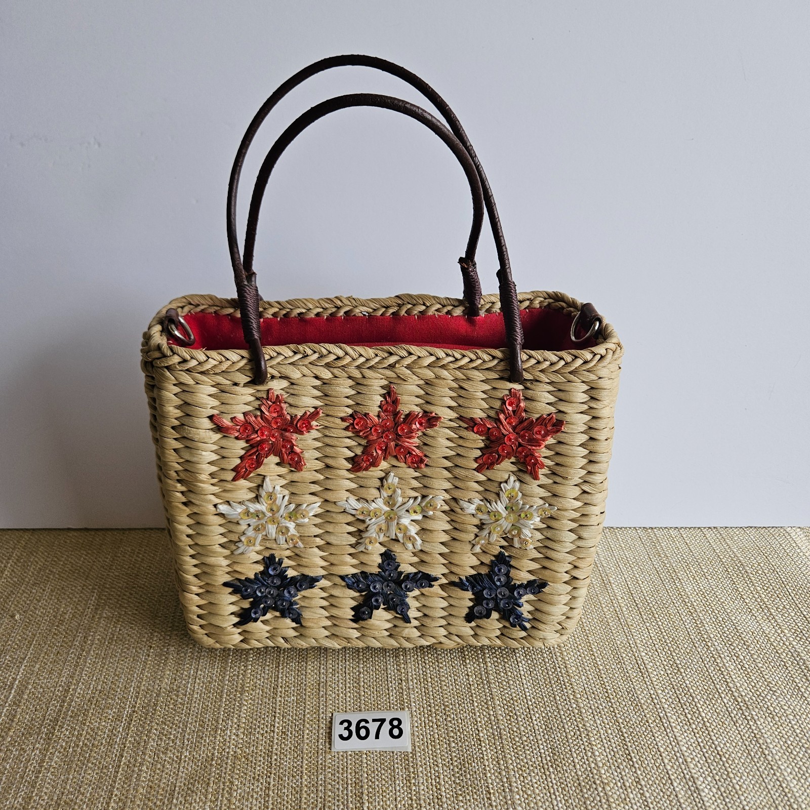 Sonoma Straw Handbag Red White Blue Stars Woven Patriotic Crossbody Purse