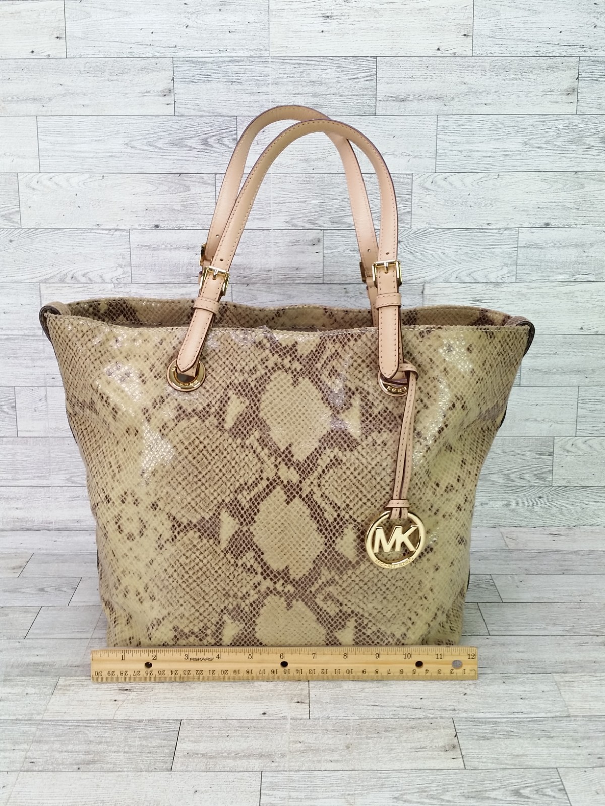 Michael Kors Python Embossed Leather Chain Strap Shoulder Tote Bag Snake Print