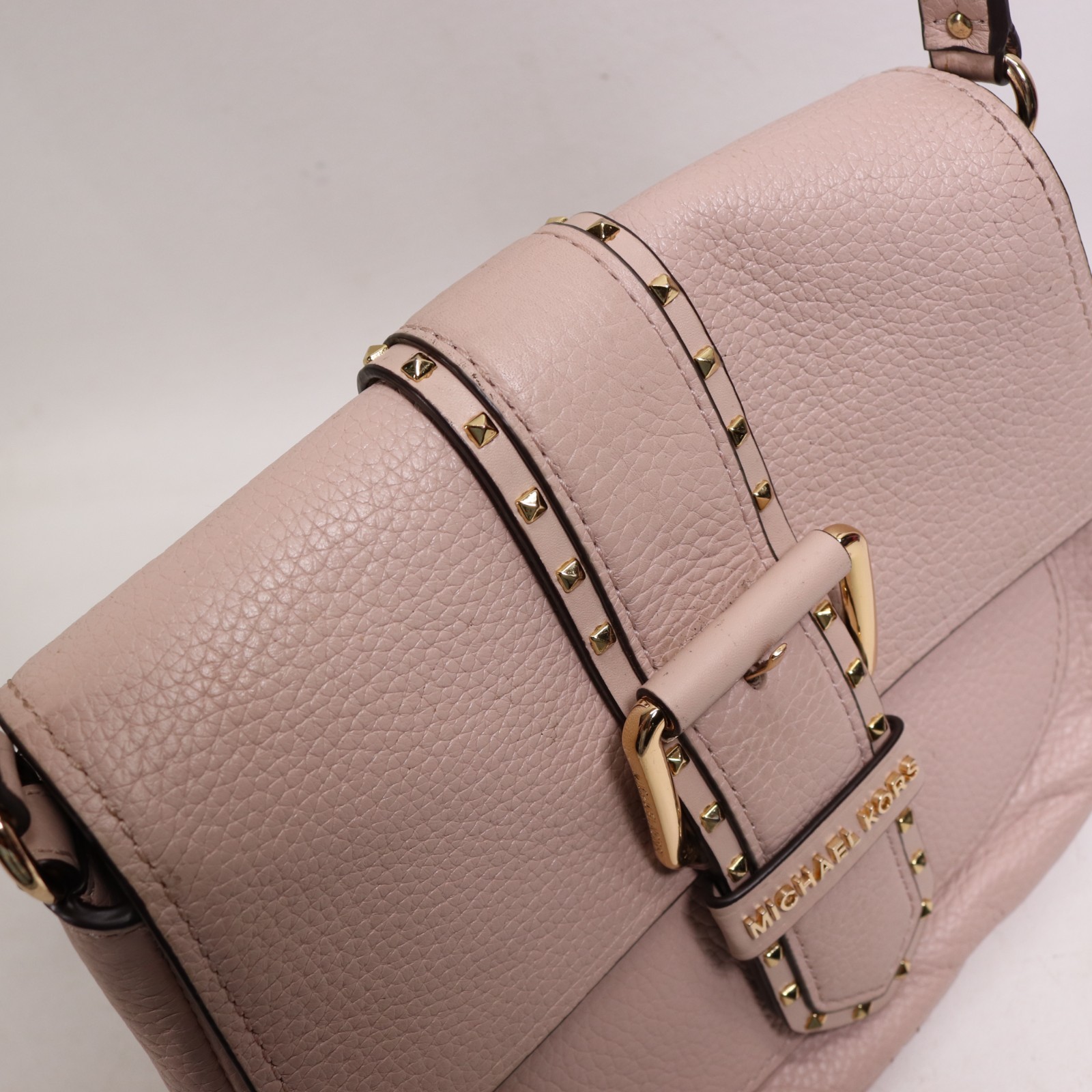 Michael Kors Lilian Crossbody Handbag S Blush Pink Leather Gold Tone Studs Lined