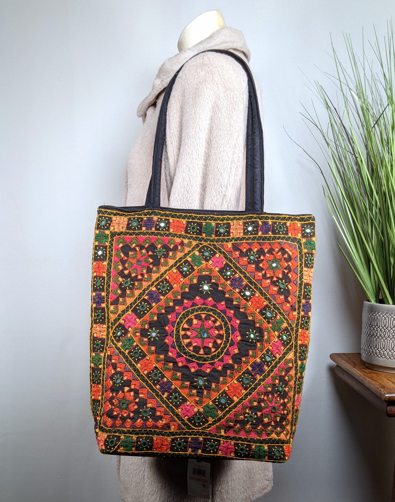 Vintage Indian Handmade Tote Shoulder Bag Mirror Work Embroidery Ethnic Boho