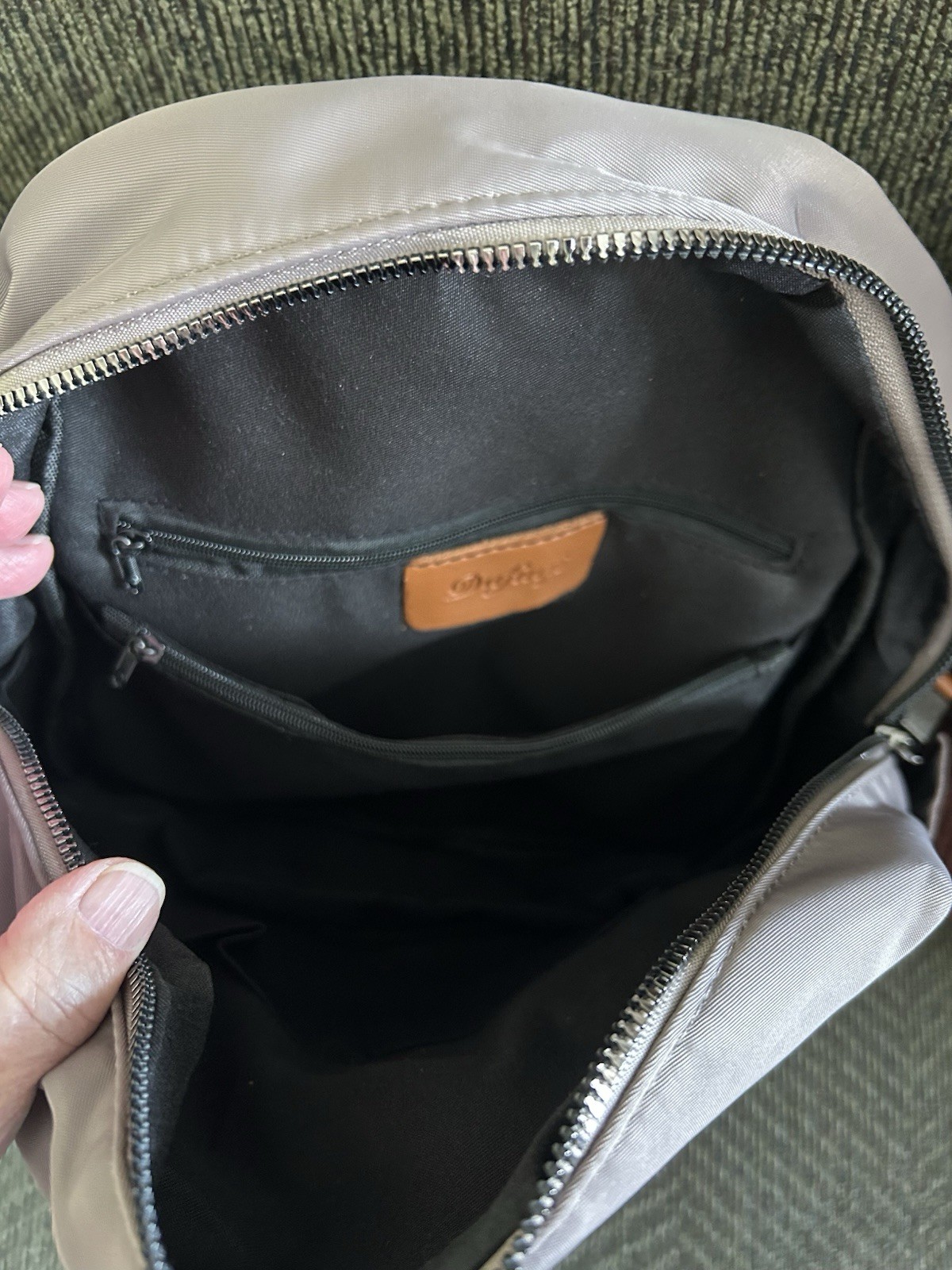 Manetta Dafuqi Backpack Tan Taupe Medium Water Resistant Preppy Minimalist NWT