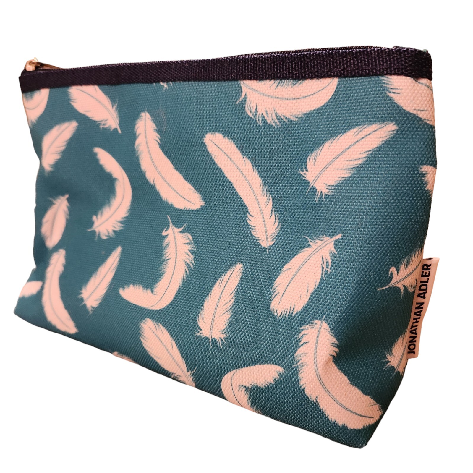 Jonathan Adler Clinque Cosmetic Bag Teal Navy Feathers