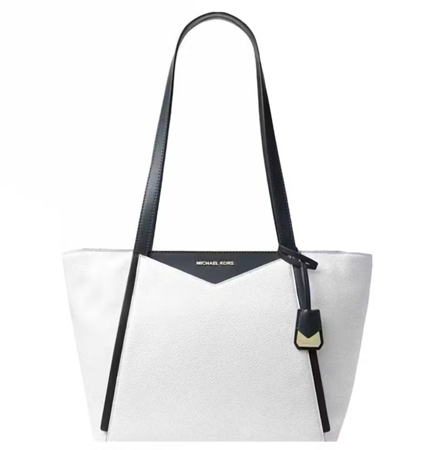 MICHAEL KORS WHITNEY LARGE WHITE TOP ZIP PEBBLE LEATHER TOTE BAG 30S8GN1T3L NEW