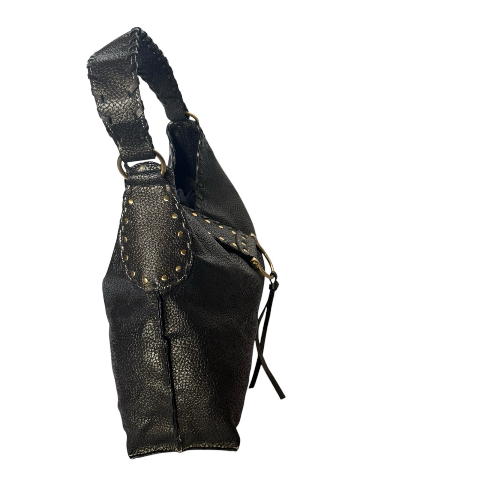 Leather Studded Hobo Shoulder Bag Dark Gray