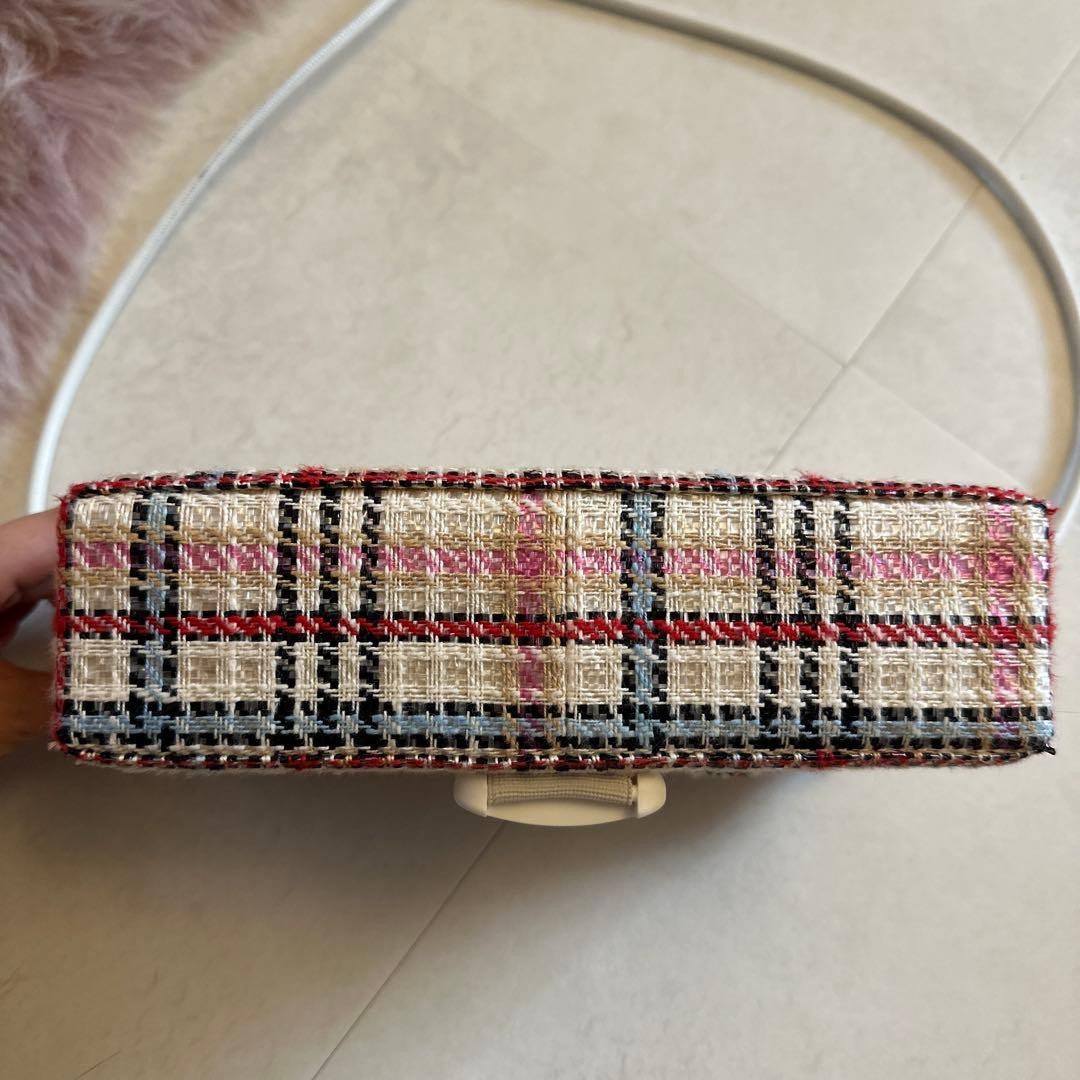 Christopher Kane Plaid Shoulder Bag, Crossbody, Pink/Red/Blue, Unused