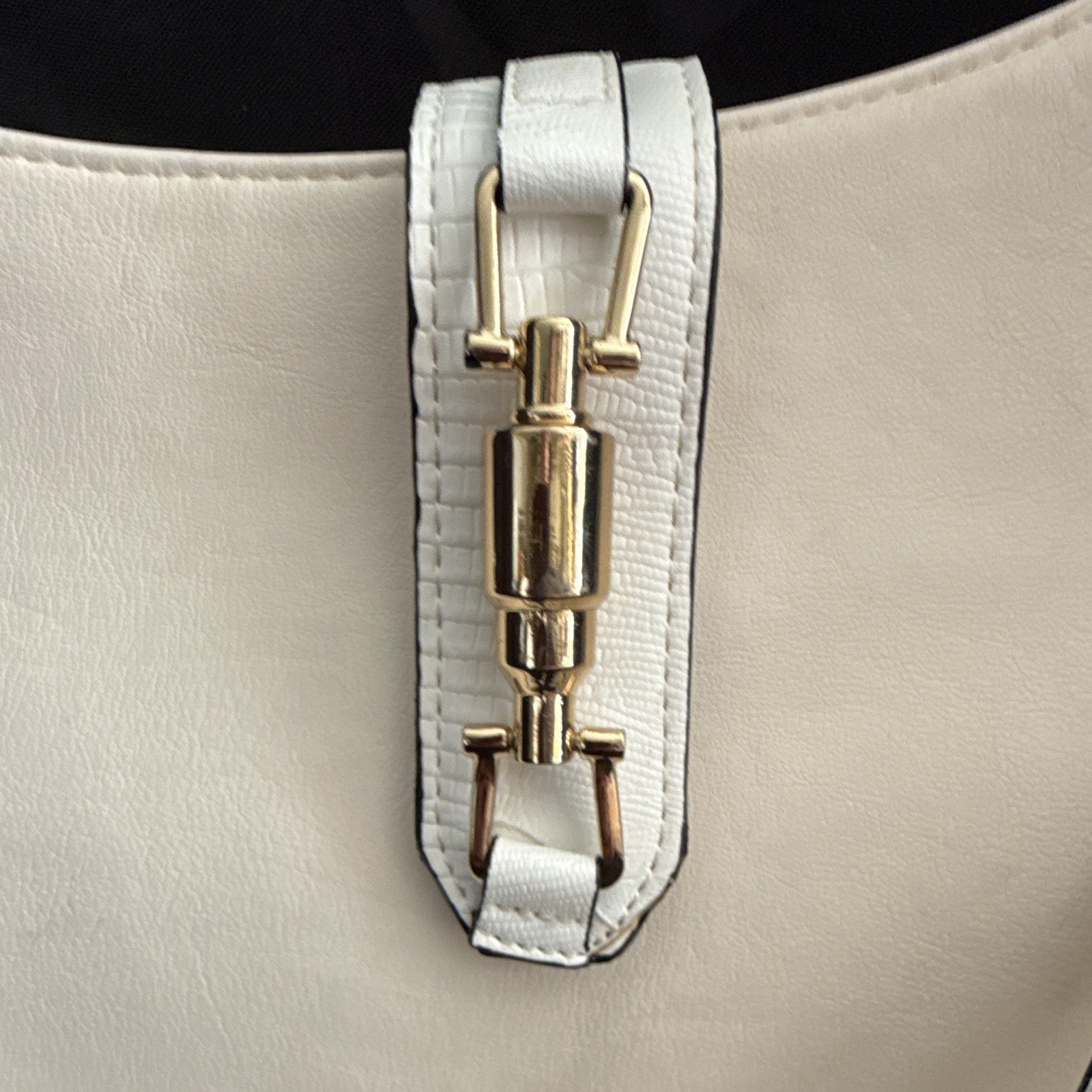 Kate Landry White Medium Shoulder Bag Zip Gold Hardware Striped Lining Pockets