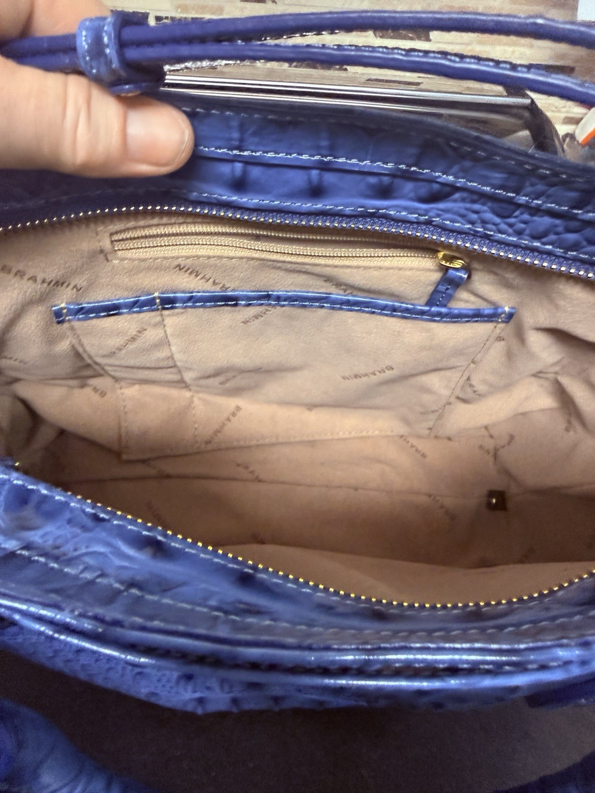 Brahmin Small Lena Satchel Croc Iris Blue Leather Shoulder Handbag Vtg Unused