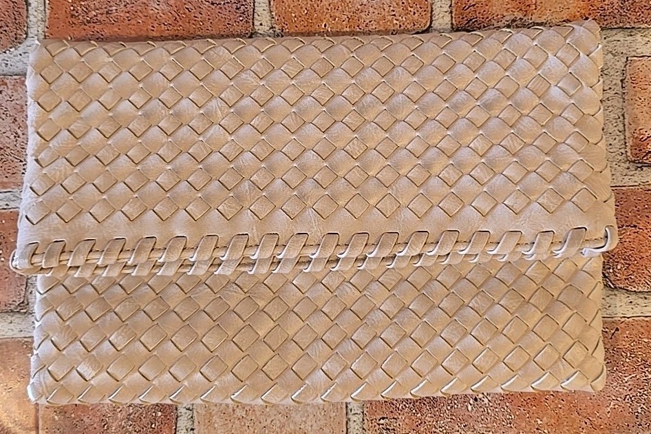 Urban Expressions Dusty Pink Beige Faux Leather Woven Fold-over Clutch Purse
