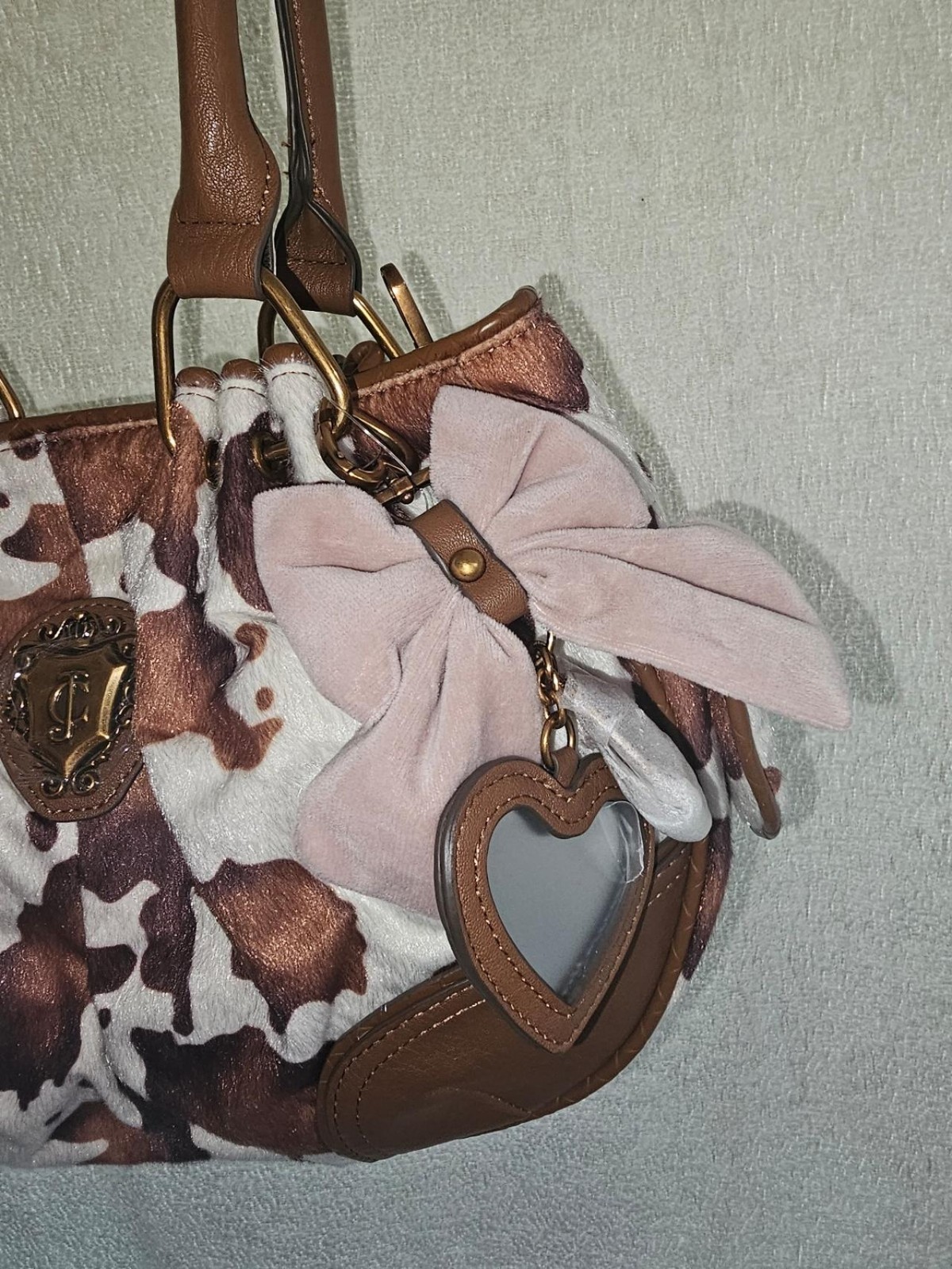 NWT Juicy Couture Romance Saddle Brown Cow Multicolor Satchel Viral Handbag