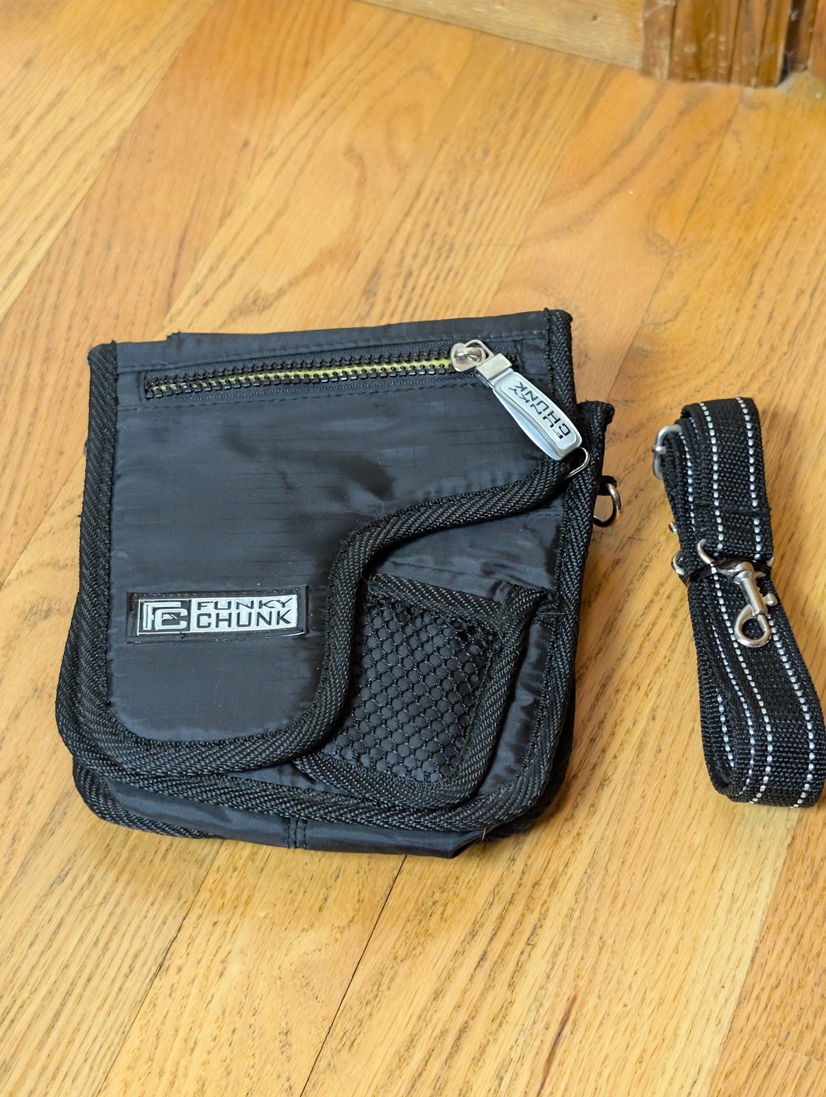 Funky Chunk Black Crossbody Shoulder Bag Yellow Lining Hook and Loop Closure