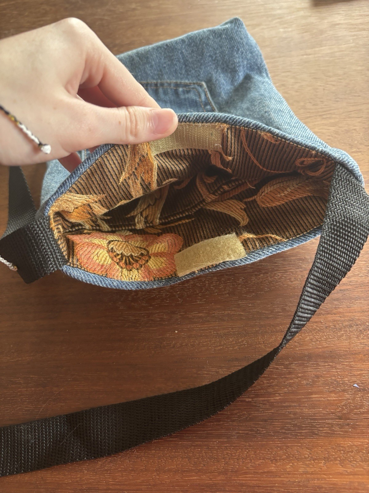 Custom made Levi’s denim crossbody bag (includes pockets inside and out)