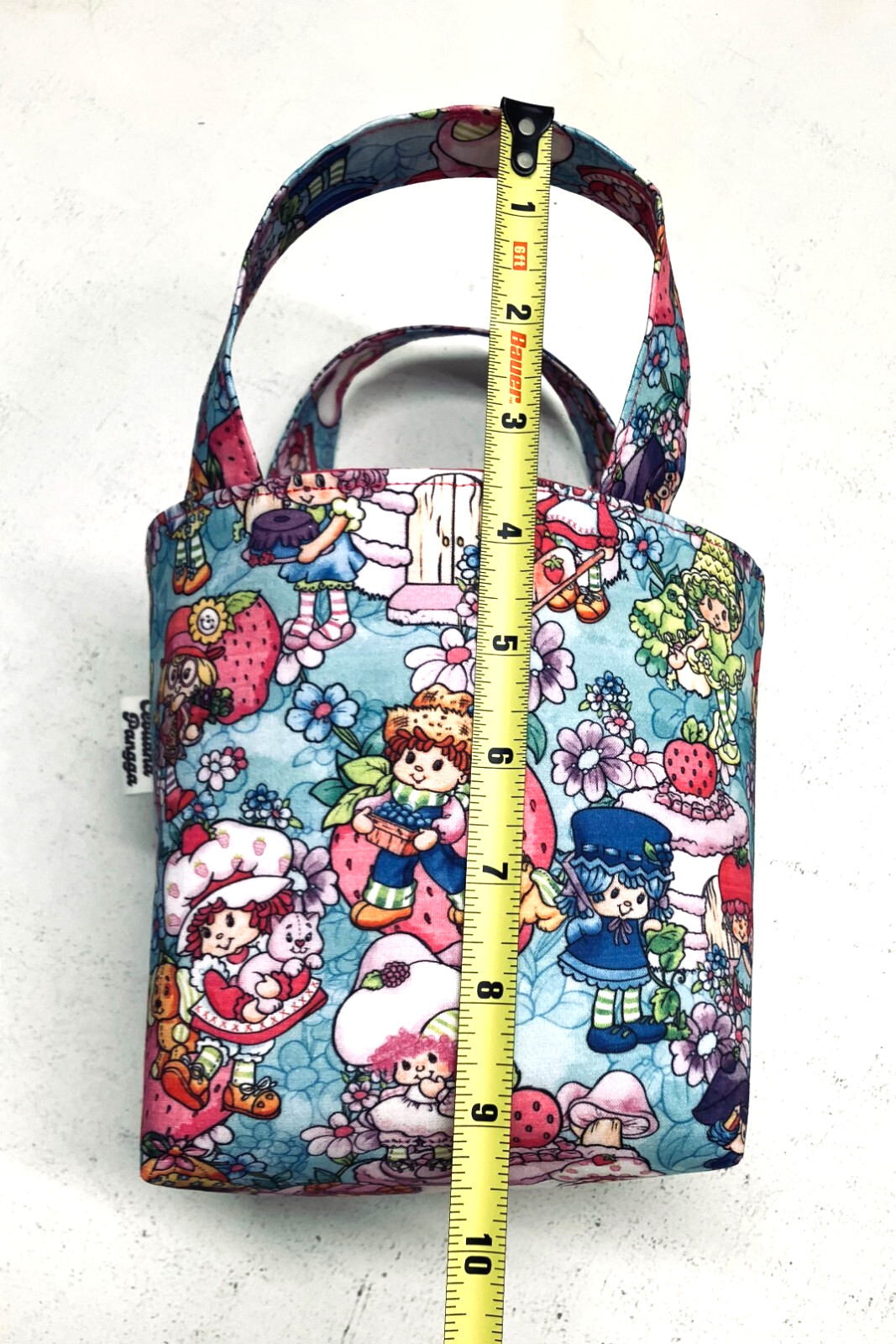 Handmade Fabric Lined Mini Tote Bag/Gift Bag Blue Strawberry Shortcake Print New