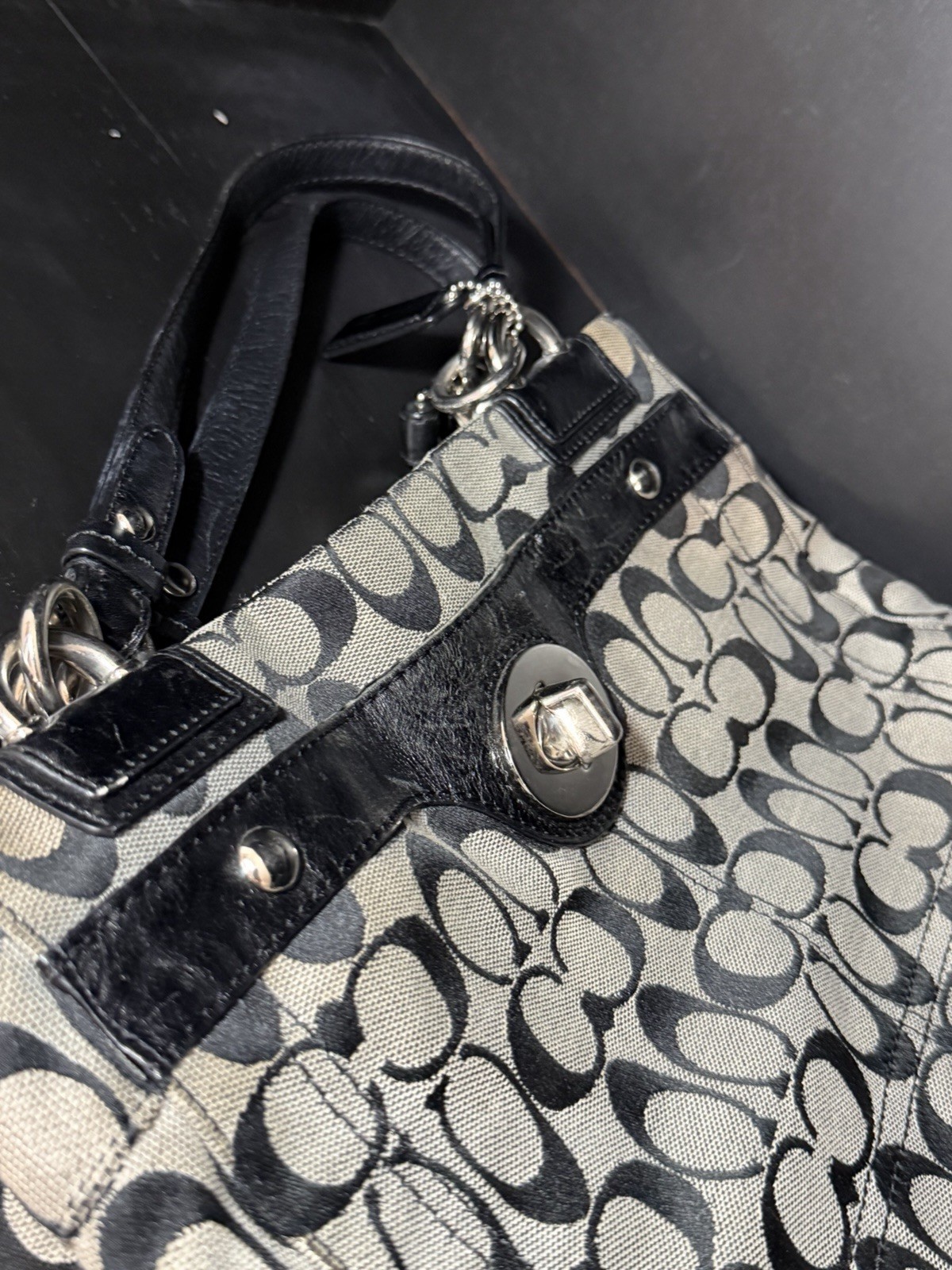 COACH Y2K Vintage Penelope Jacquard Leather Trim Shoulder Bag Tote Purse F15533