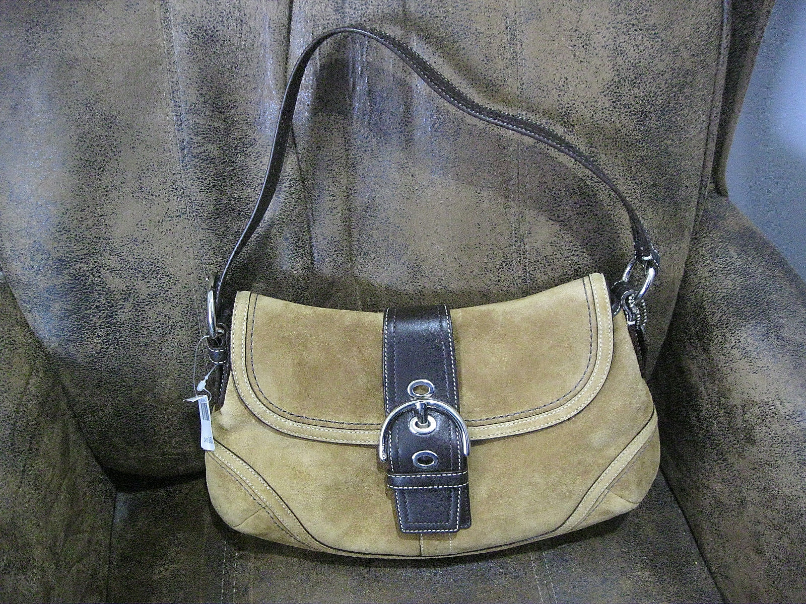 COACH Soho Suede Flap Belt Buckle Shoulder Bag, Honey Color – “AUTHENTIC”
