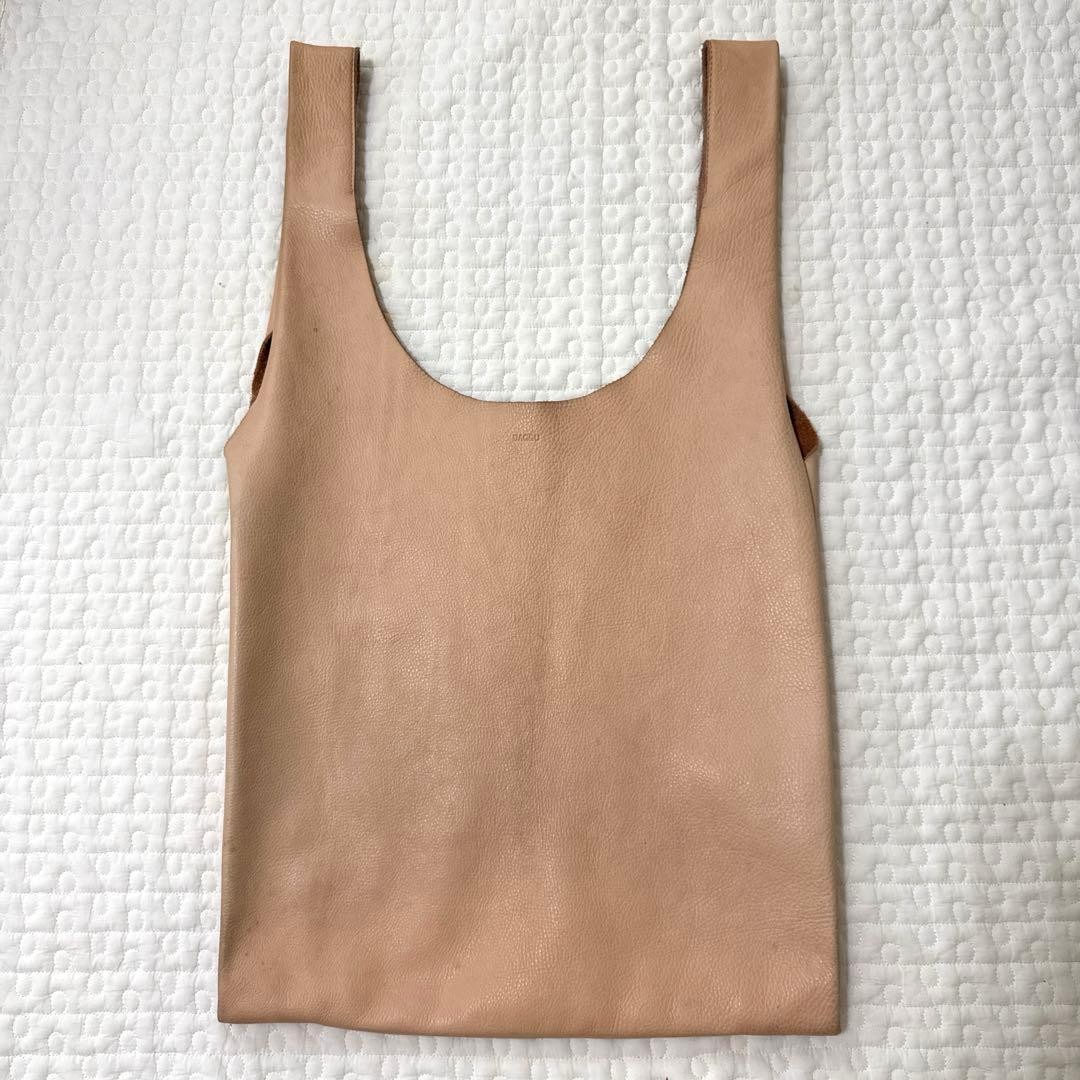 BAGGU Leather Tote bag Shopping bag Beige Reusable Solid USED 38k×36×8cm