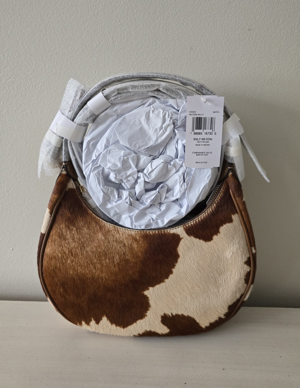 Coach Emily Shoulder Bag In Haircalf With Cow Print CDX23 Gold/Cow Multi
