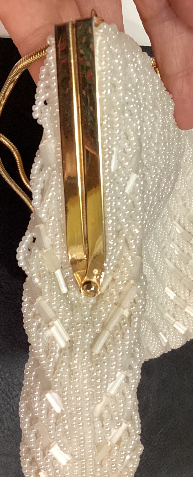 Vintage White Glass Bead Pearl Rhinestone Clutch Handbag Cocktail Wedding