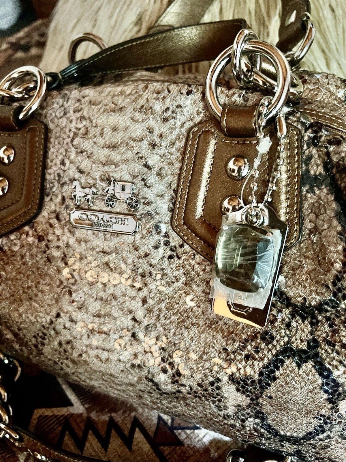 NEW Coach Sequin Madison Audrey Exotic Python Satchel #15269 MSRP $598