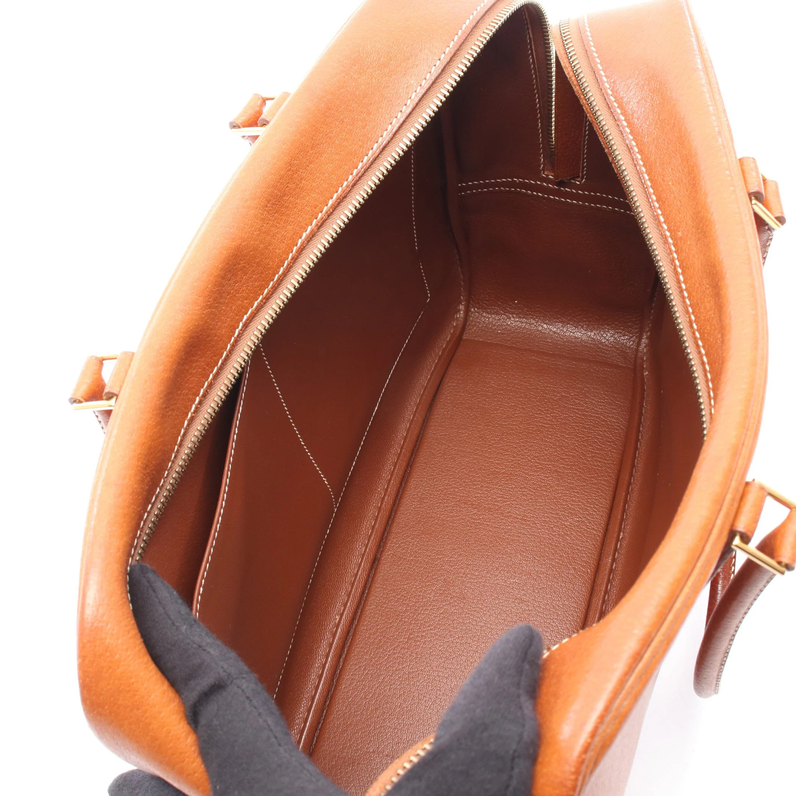 Hermes Plume Handbag Brown Leather Square E #RCB13245