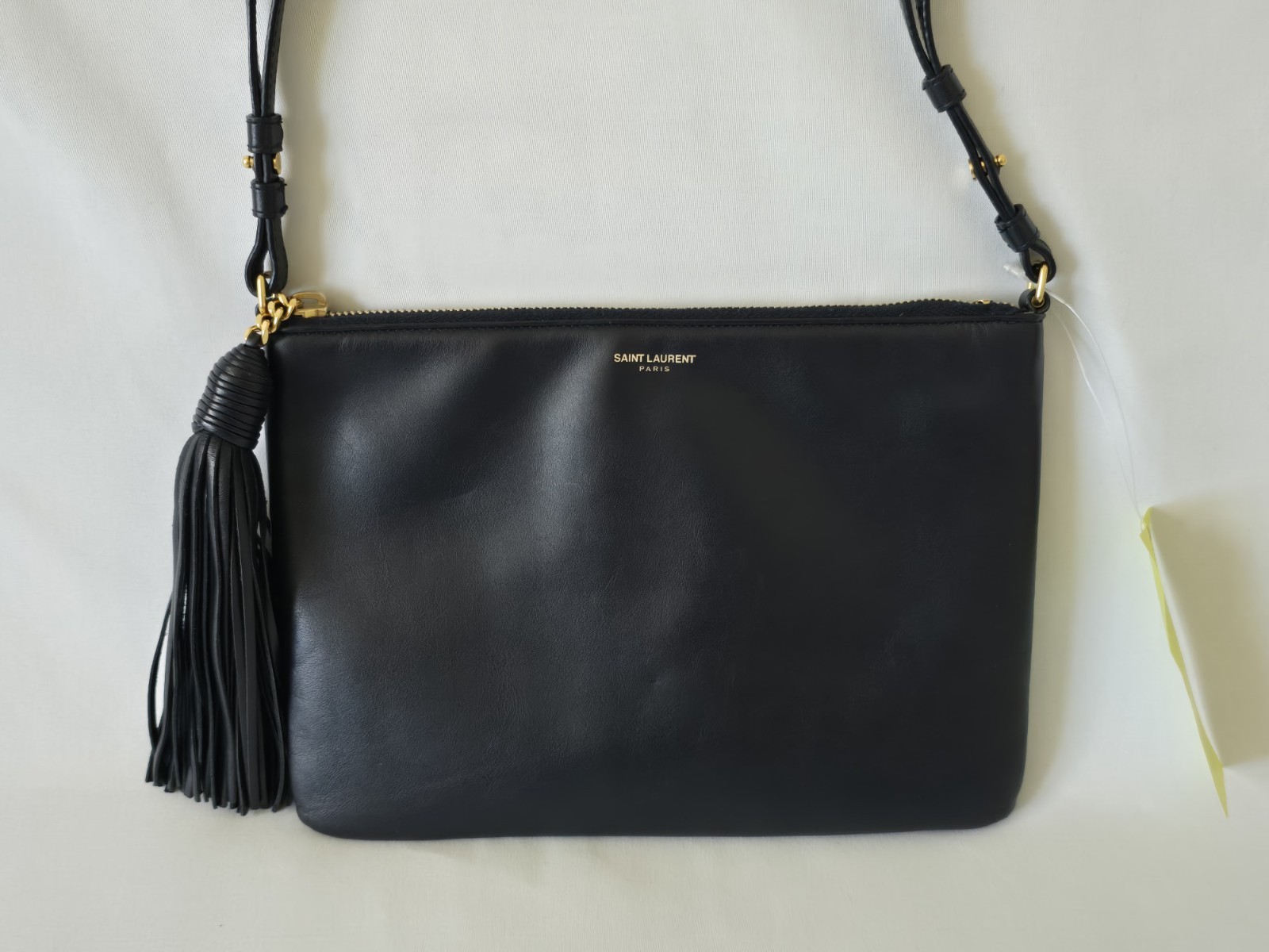 Authentic Saint Laurent Teen Monogram Crossbody Bag Navy Calfskin Leather Gold