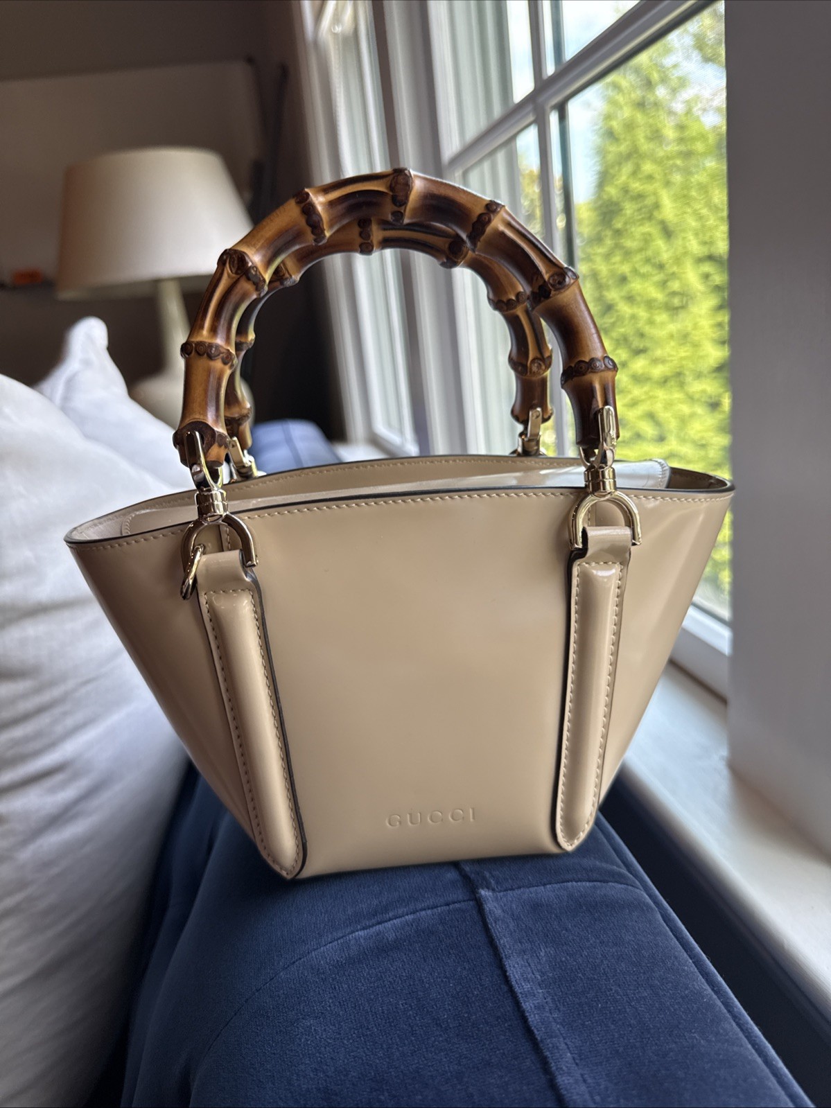 Women’s Purse GUCCI Spice Lux Bamboo Basket Bag Sand Storm NO LONG STRAP