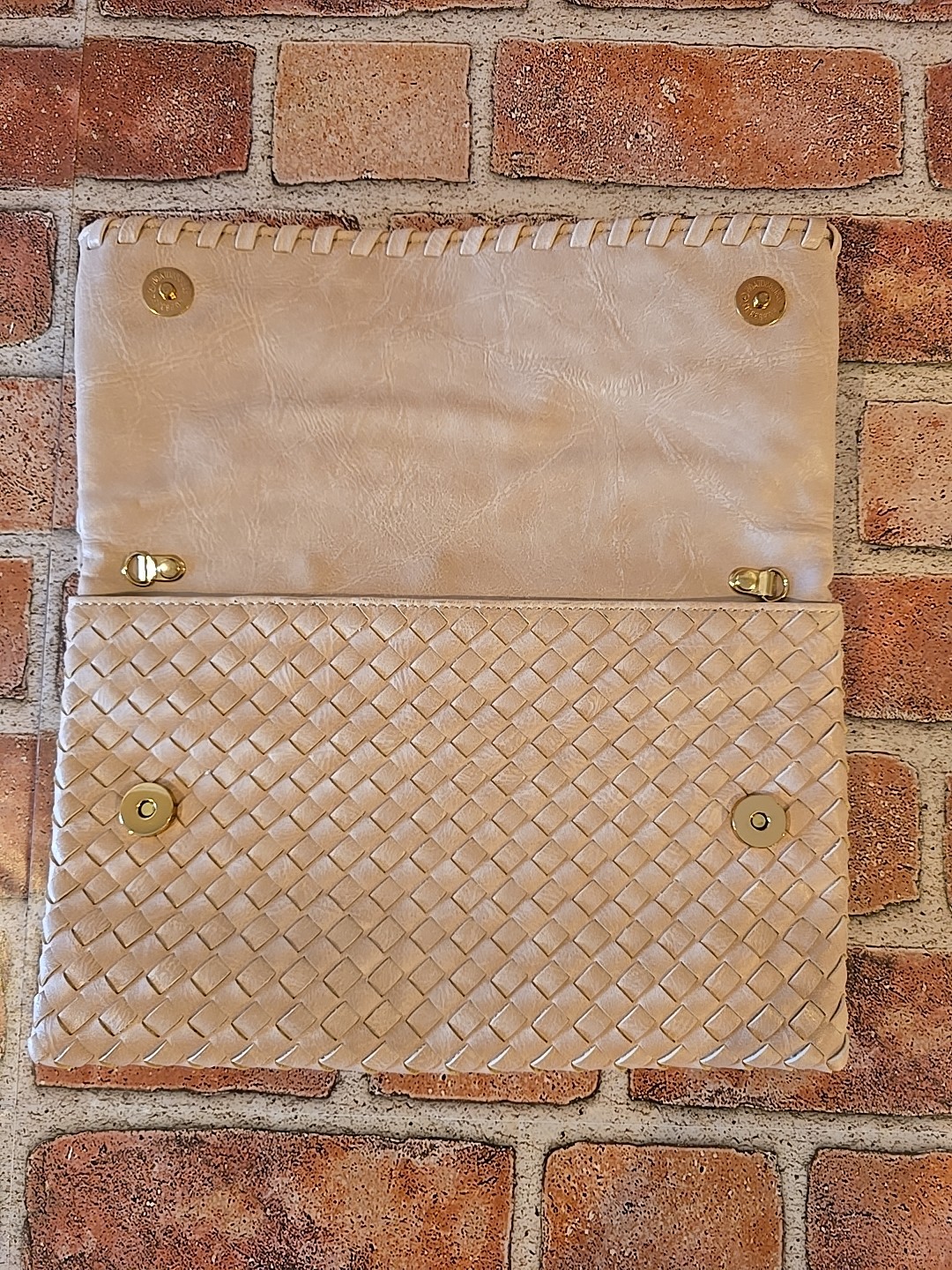 Urban Expressions Dusty Pink Beige Faux Leather Woven Fold-over Clutch Purse