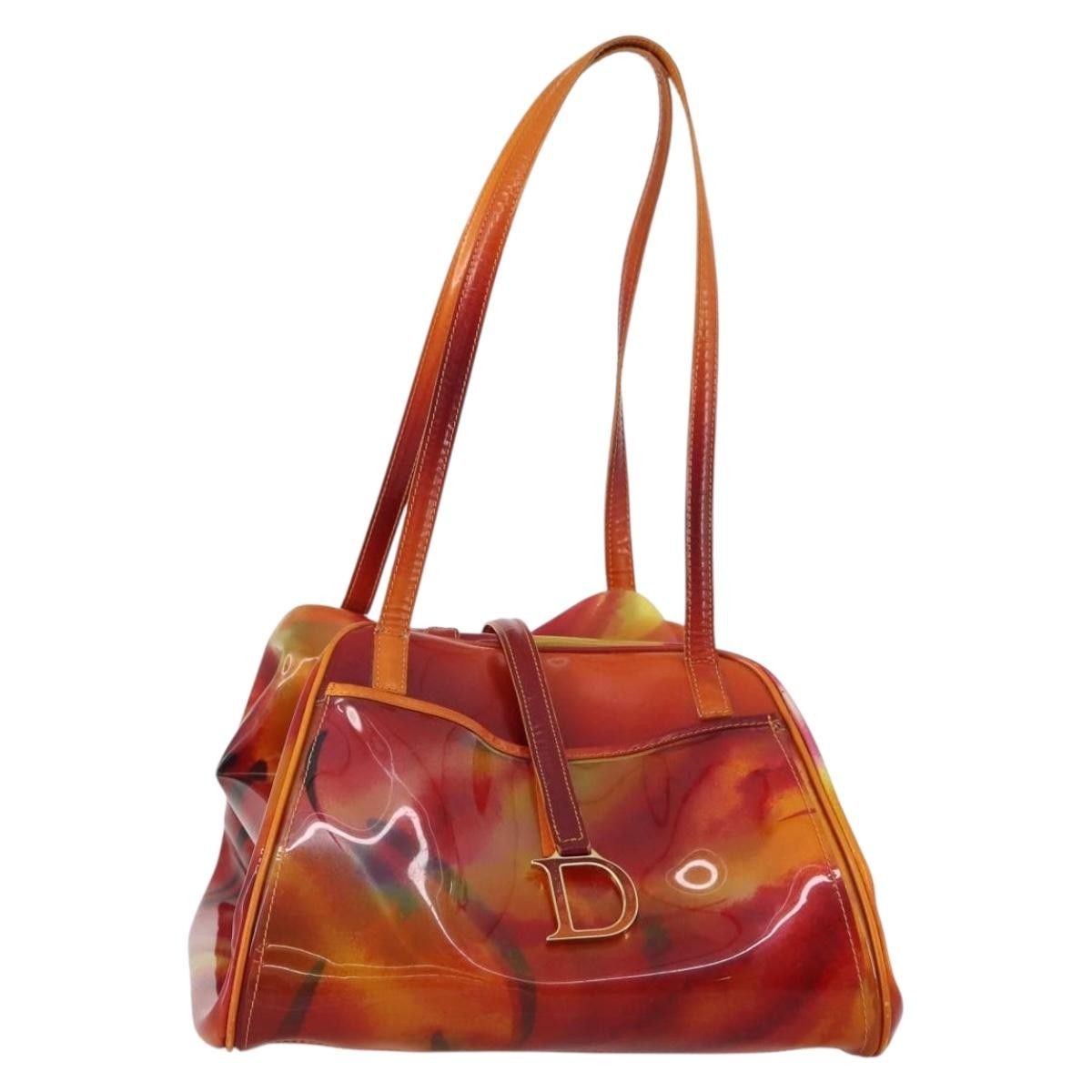 Christian Dior Hand Bag Vinyl Orange Auth 177521